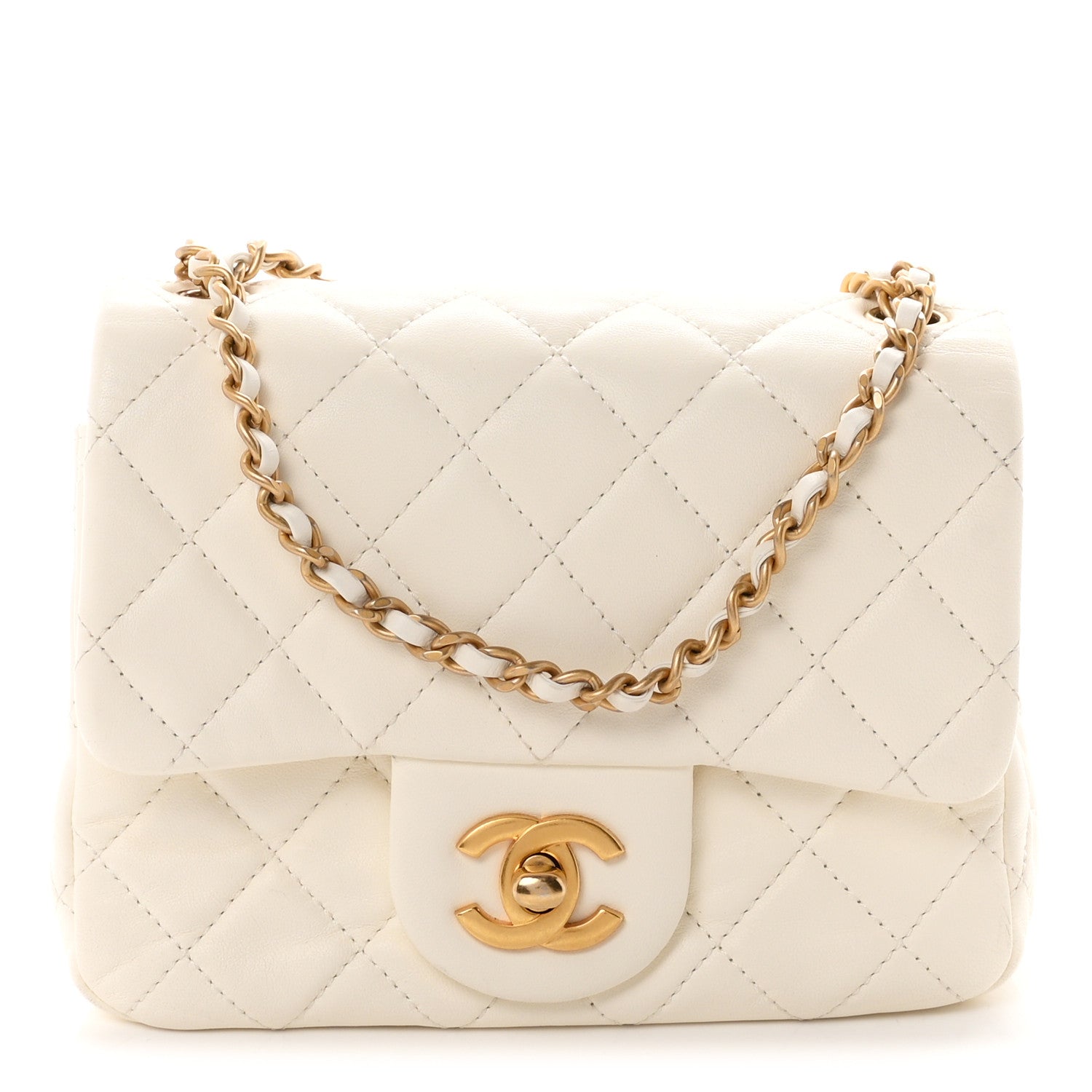 Lambskin Quilted Mini Pearl Crush Flap White