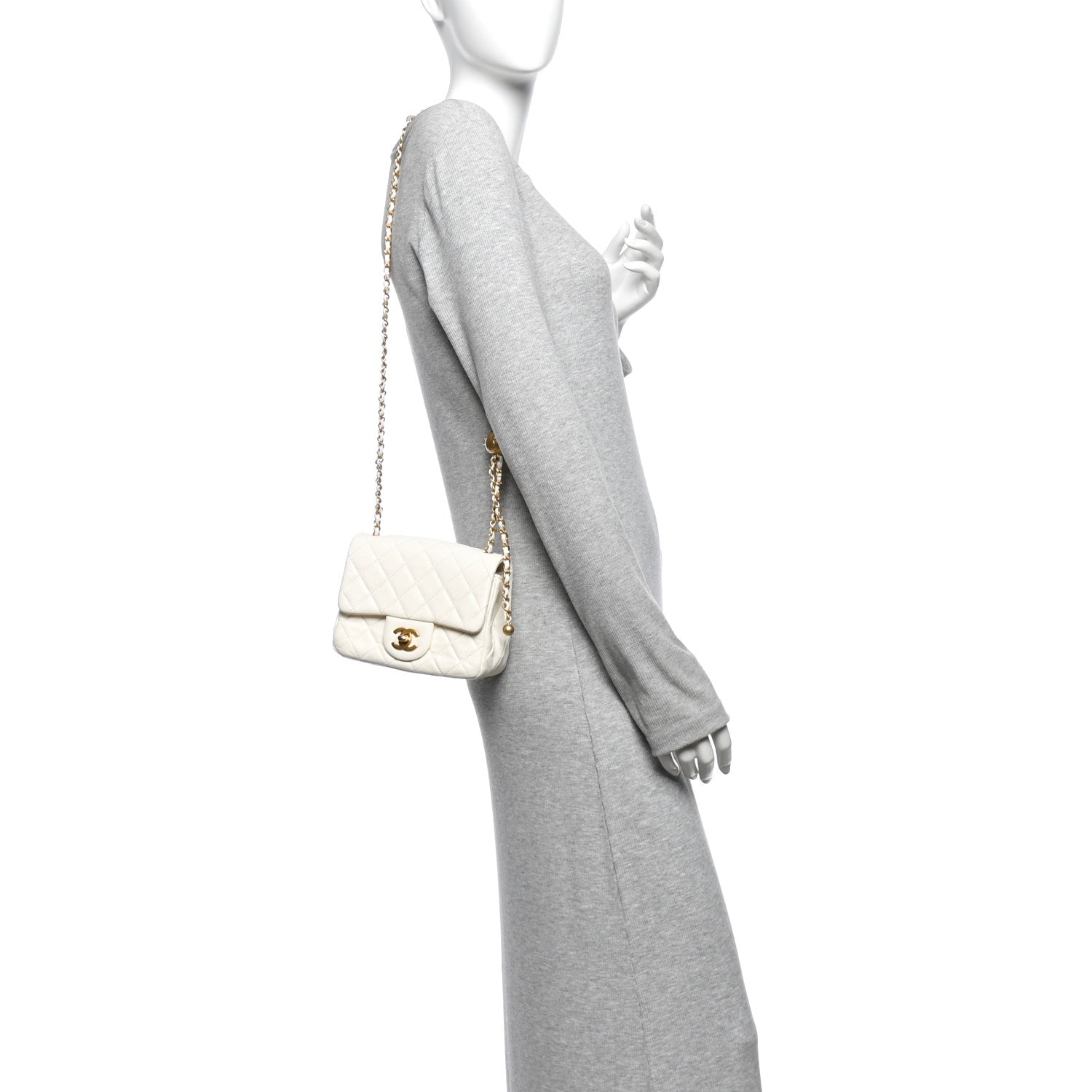 Lambskin Quilted Mini Pearl Crush Flap White — view 2