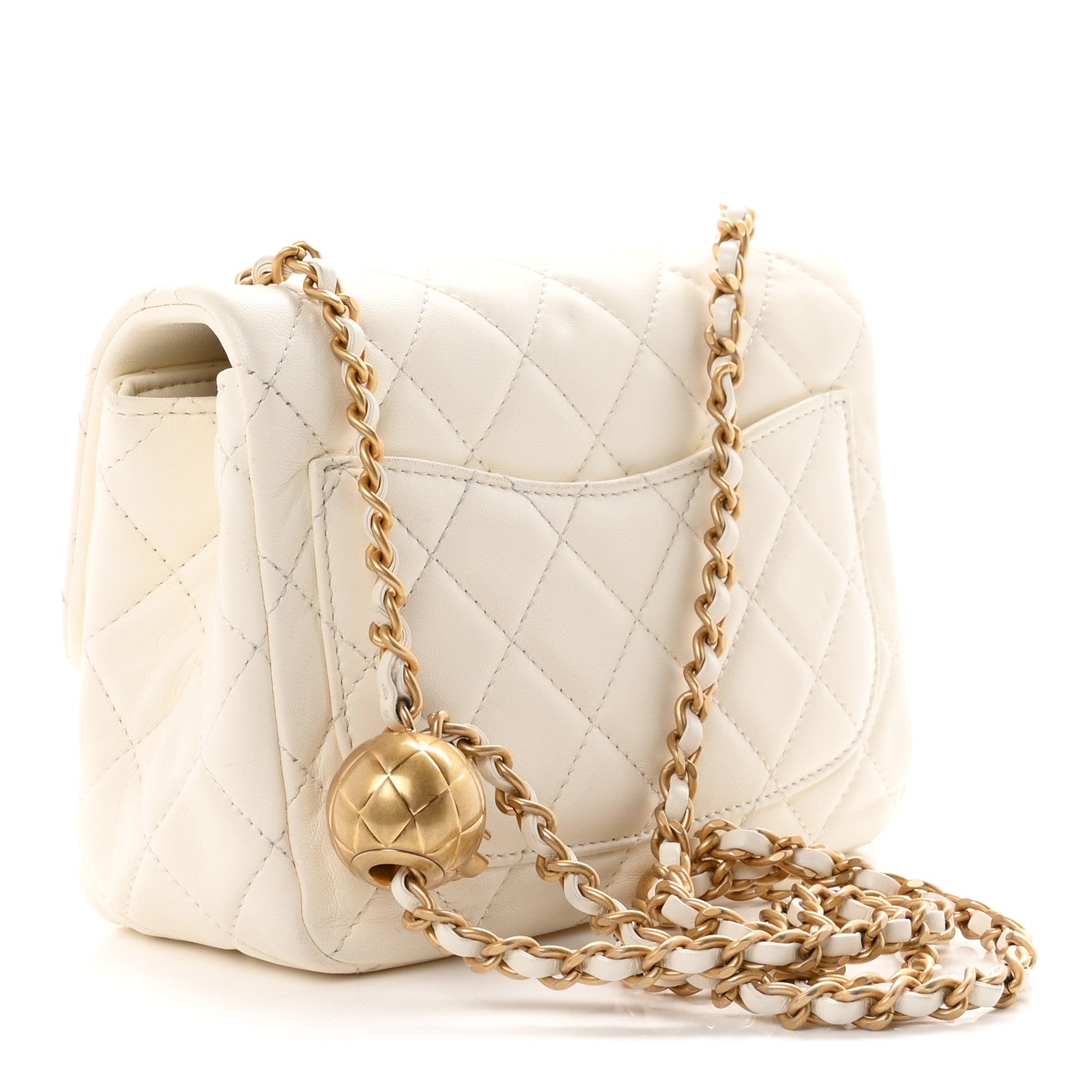 Lambskin Quilted Mini Pearl Crush Flap White — view 3