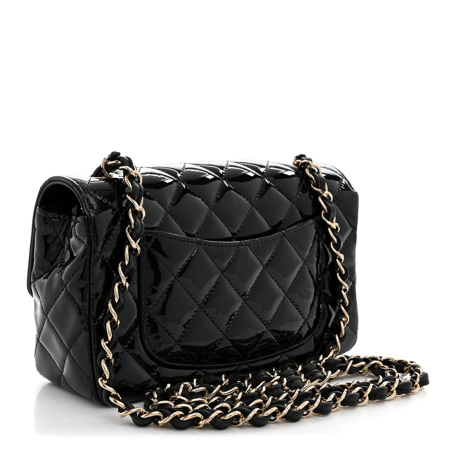 Patent Calfskin Quilted Mini Rectangular Flap Black — view 3