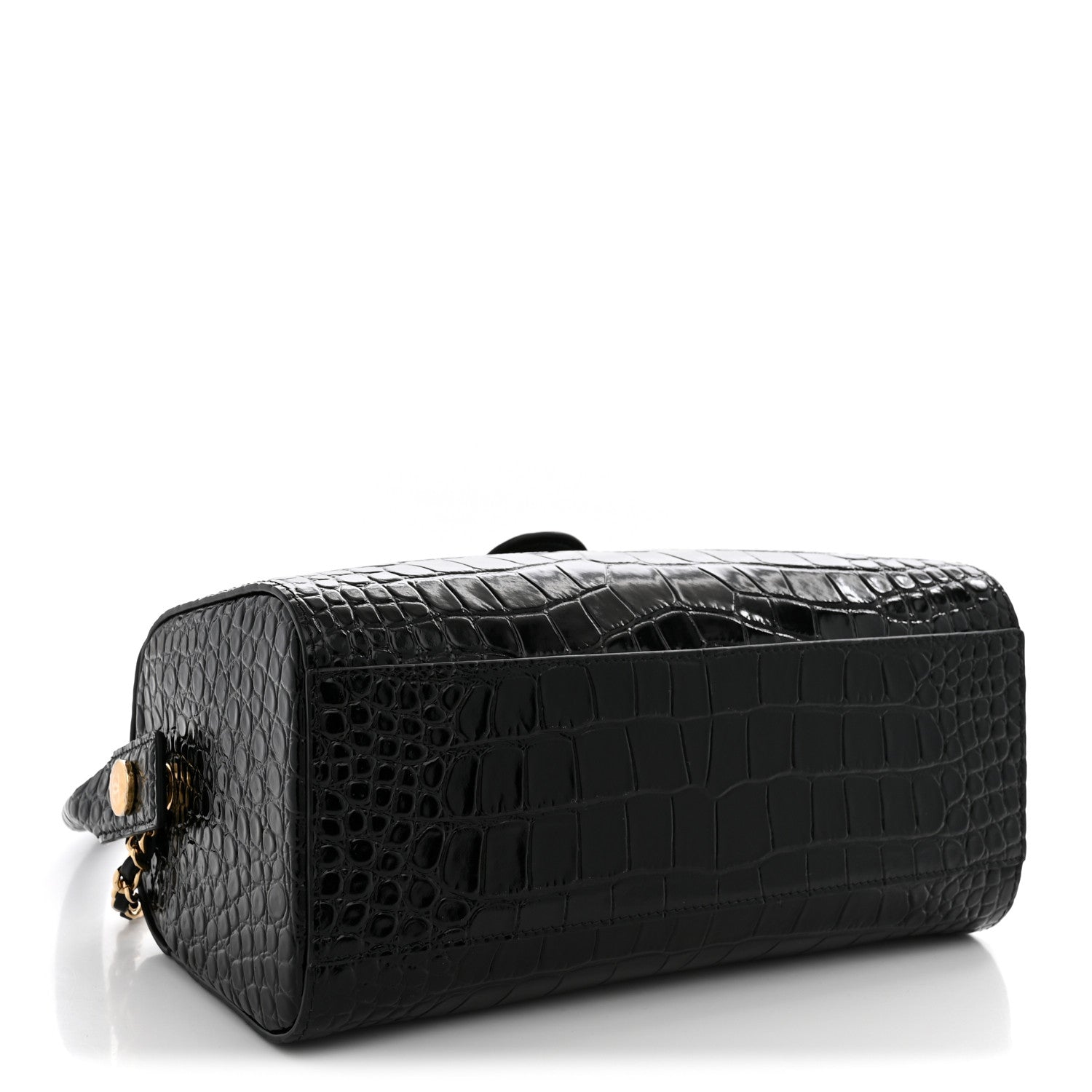 Crocodile Embossed Quilted Turn Around Clutch With Chain Black — view 4