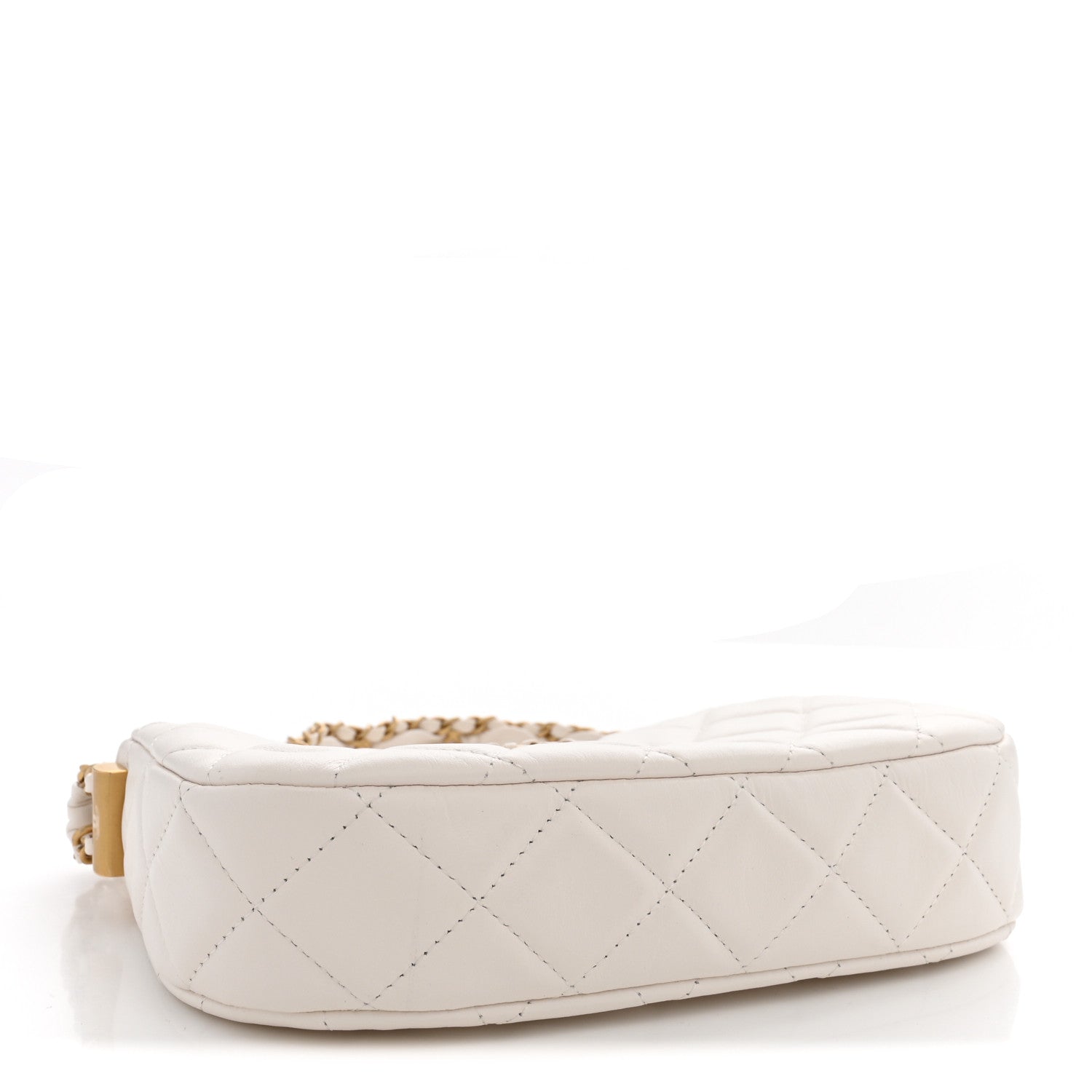 Crumpled Calfskin Quilted Braided CC Small Hobo White — view 4