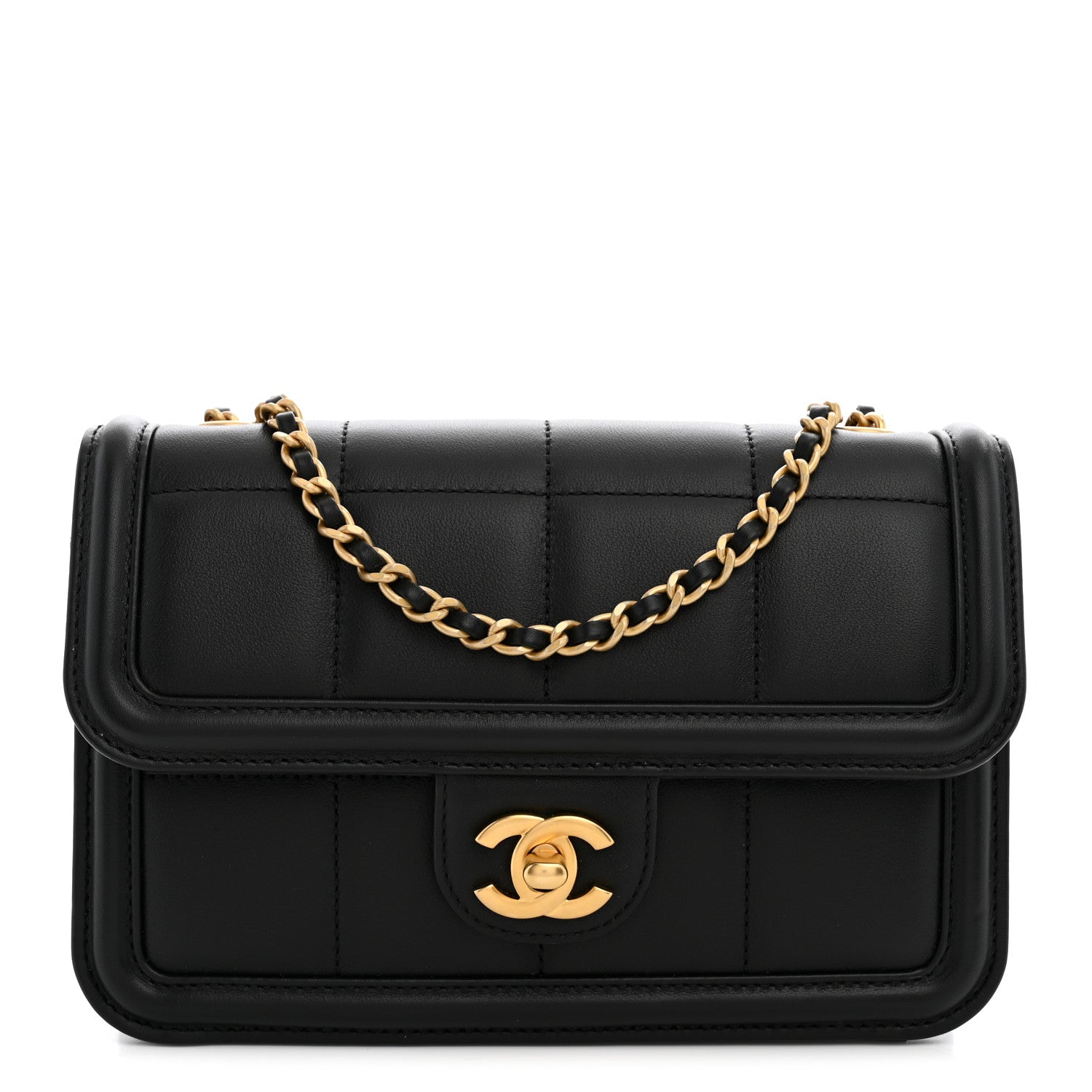 Lambskin Calfskin Mini Chocolate Bar Flap Bag Black