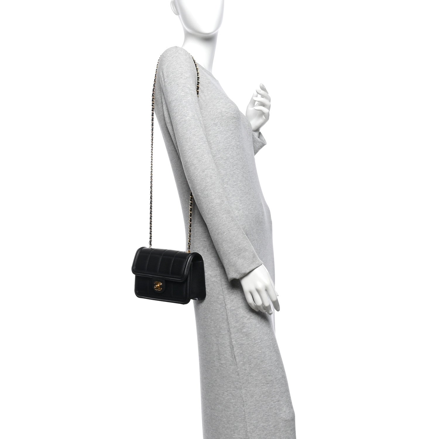 Lambskin Calfskin Mini Chocolate Bar Flap Bag Black — view 2