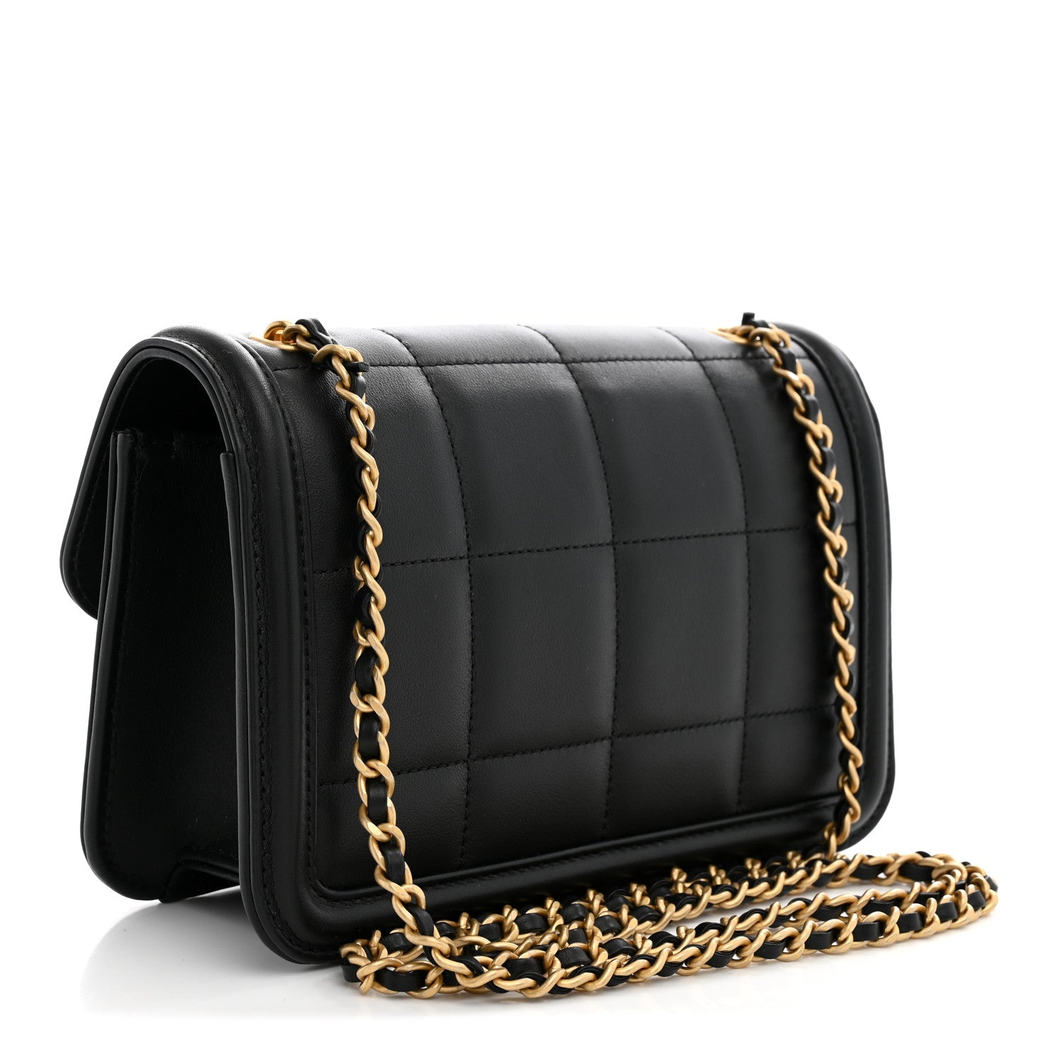 Lambskin Calfskin Mini Chocolate Bar Flap Bag Black — view 3