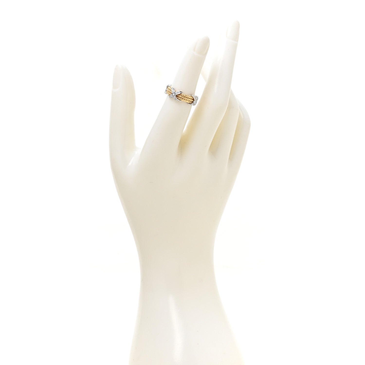 18K Yellow Gold Platinum Diamond Schlumberger Rope Three Row X Ring 52 6 — view 2