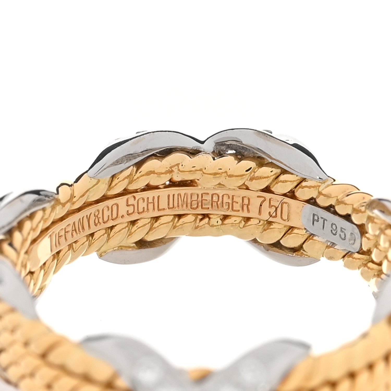 18K Yellow Gold Platinum Diamond Schlumberger Rope Three Row X Ring 52 6 — view 4