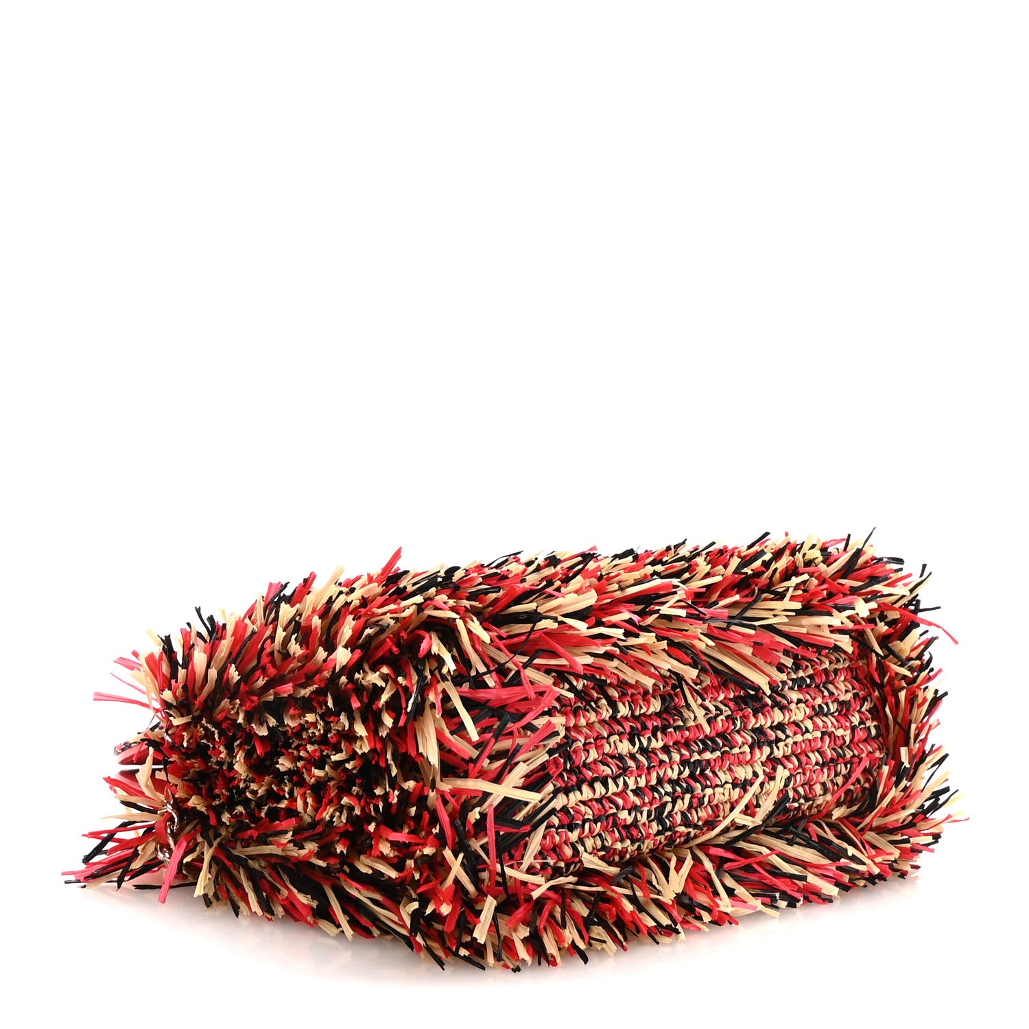 Raffia Fringe Nano Kelly Shopper Red Beige Black — view 4