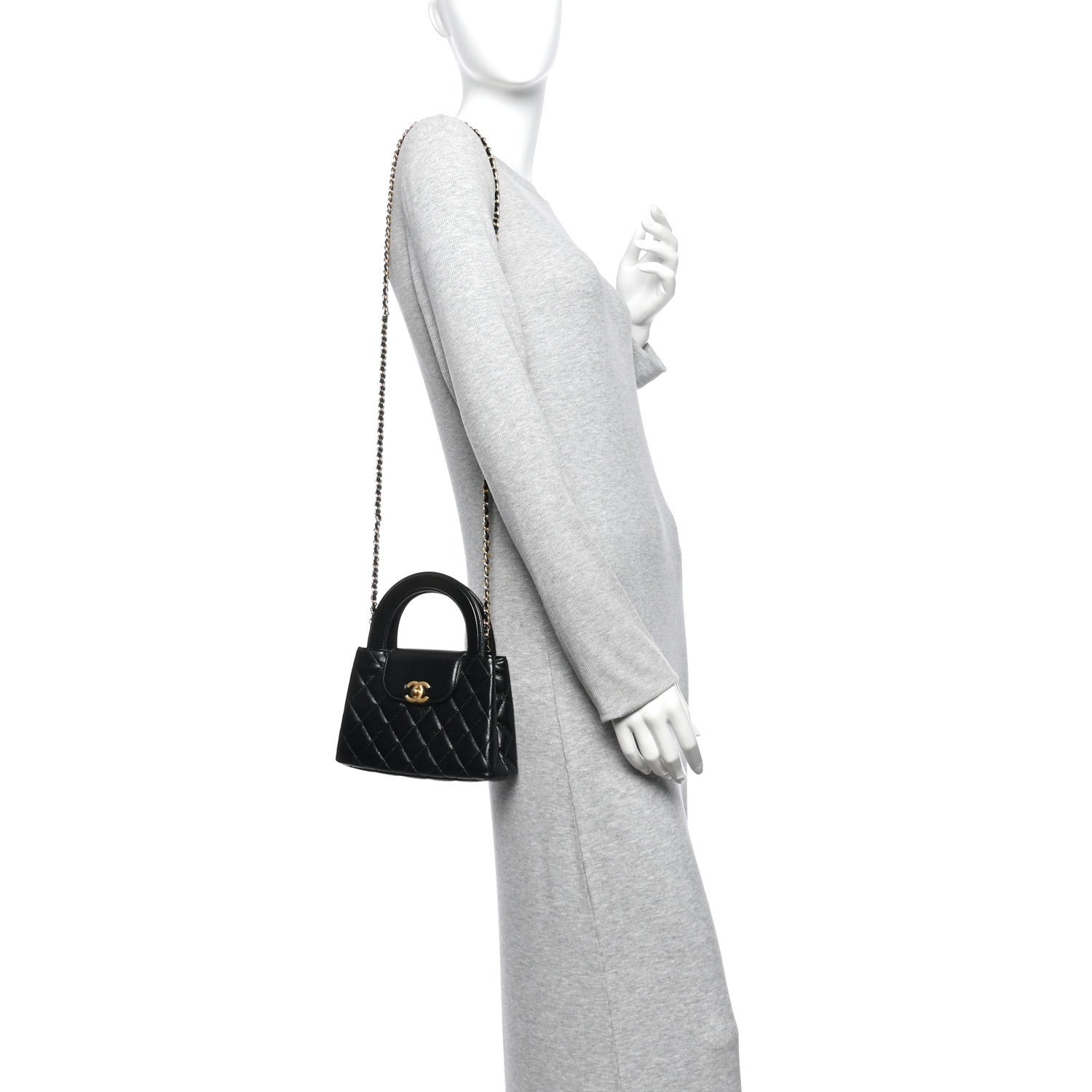 Shiny Aged Calfskin Quilted Nano Kelly Shopper Black — view 2