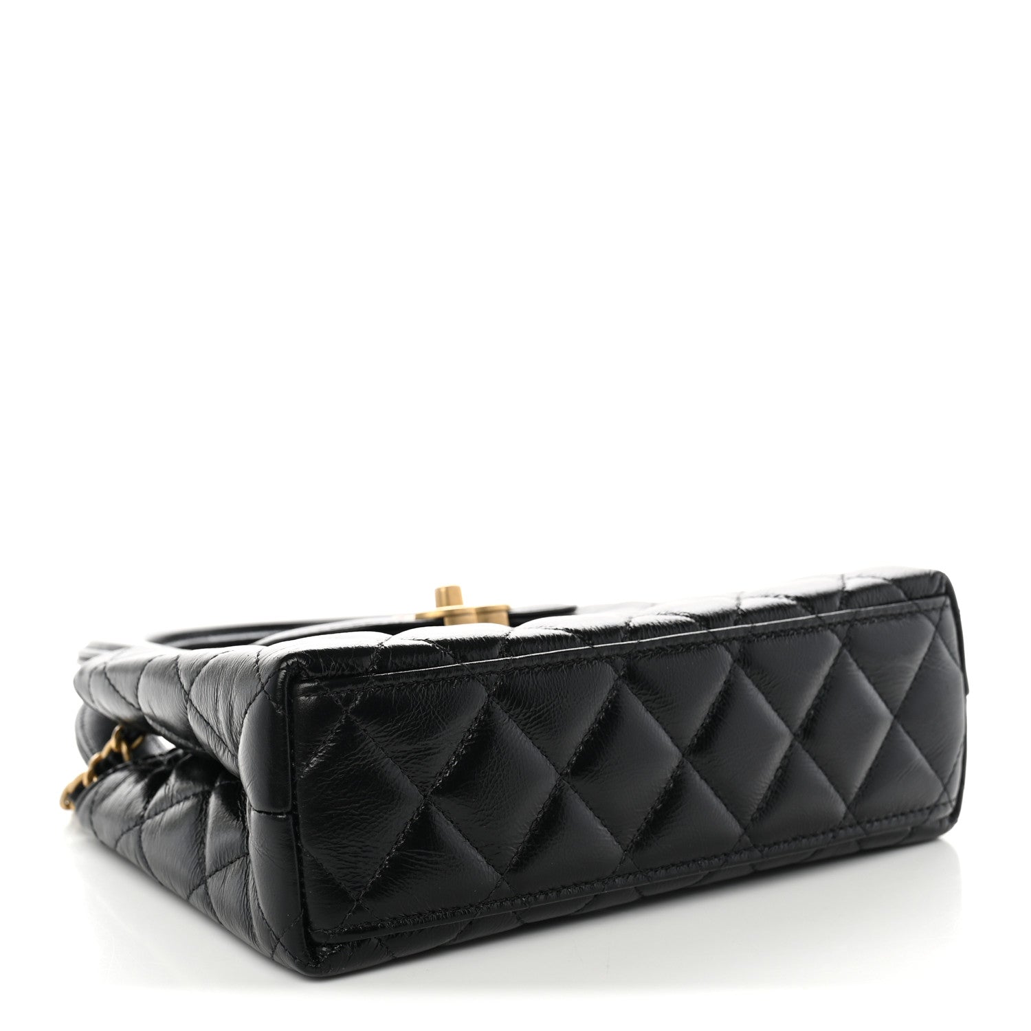 Shiny Aged Calfskin Quilted Nano Kelly Shopper Black — view 4