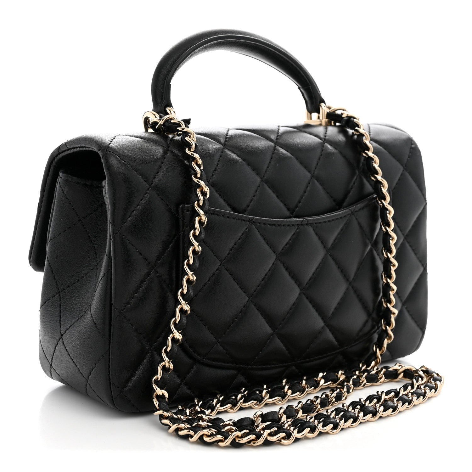 Lambskin Quilted Mini Top Handle Rectangular Flap Black — view 3