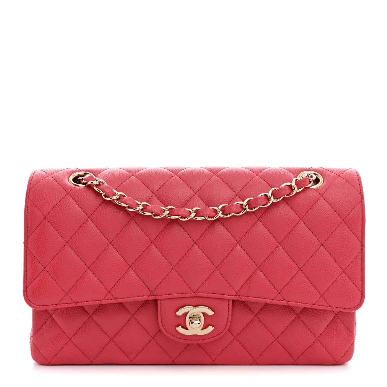 Caviar Quilted Medium Double Flap Dark Pink