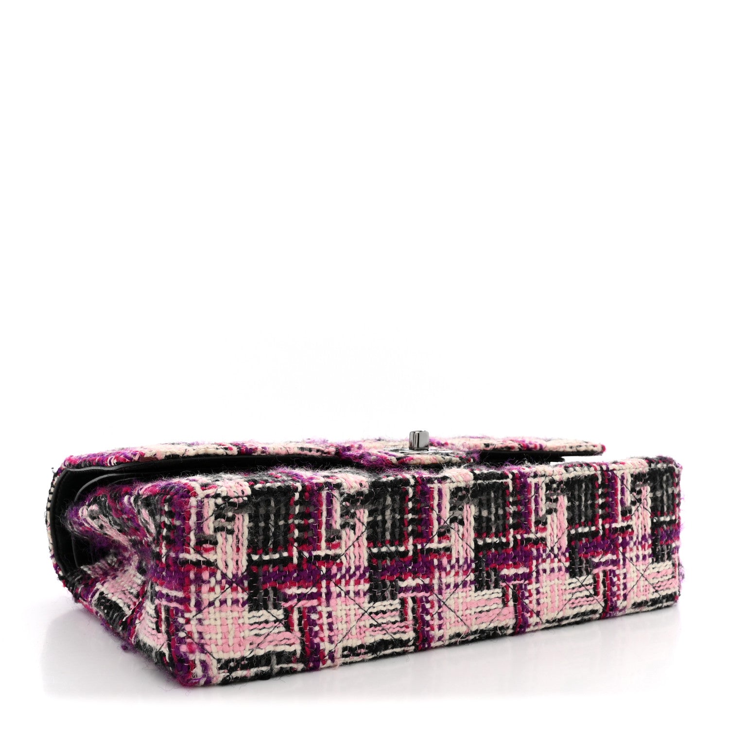 Tweed Quilted Medium Double Flap Pink Black — view 4