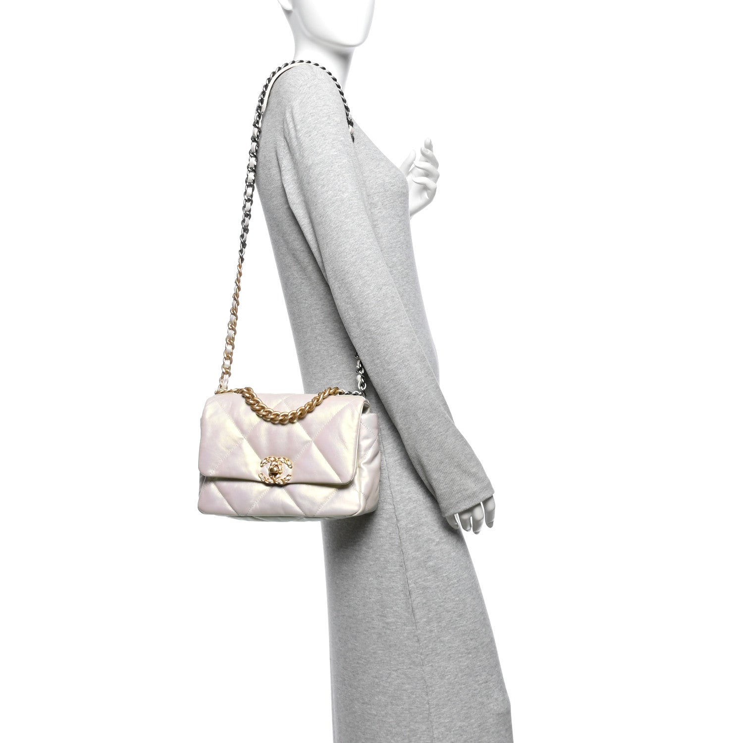 Iridescent Calfskin Quilted Medium Chanel 19 Flap White — view 2
