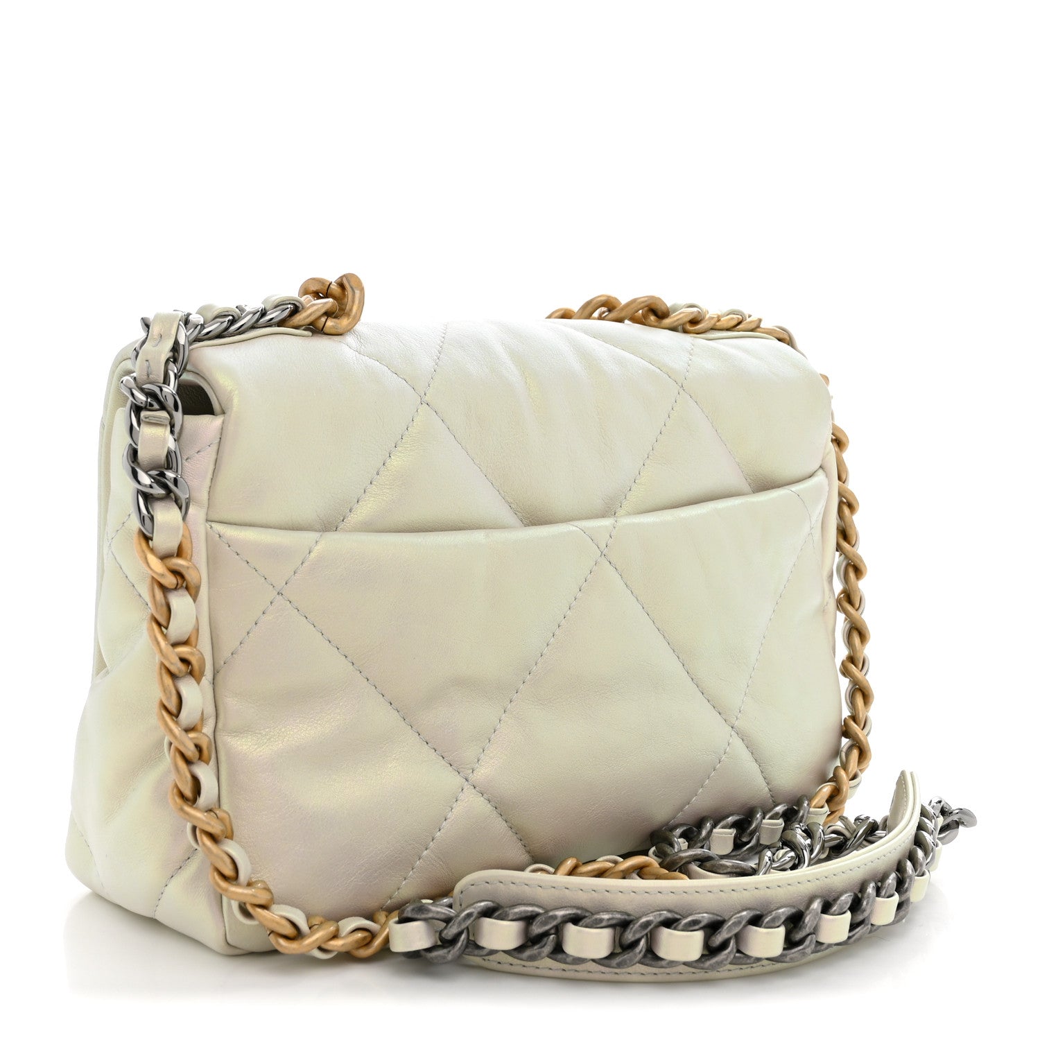 Iridescent Calfskin Quilted Medium Chanel 19 Flap White — view 3