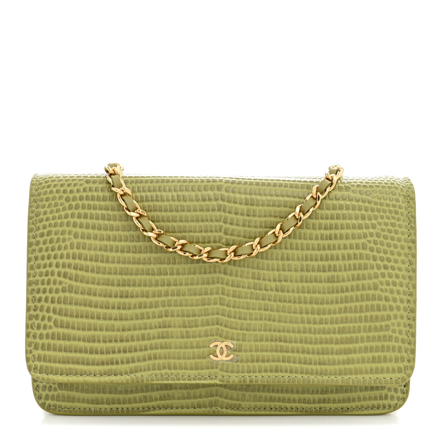 Calfskin Lizard Embossed Wallet On Chain WOC Green