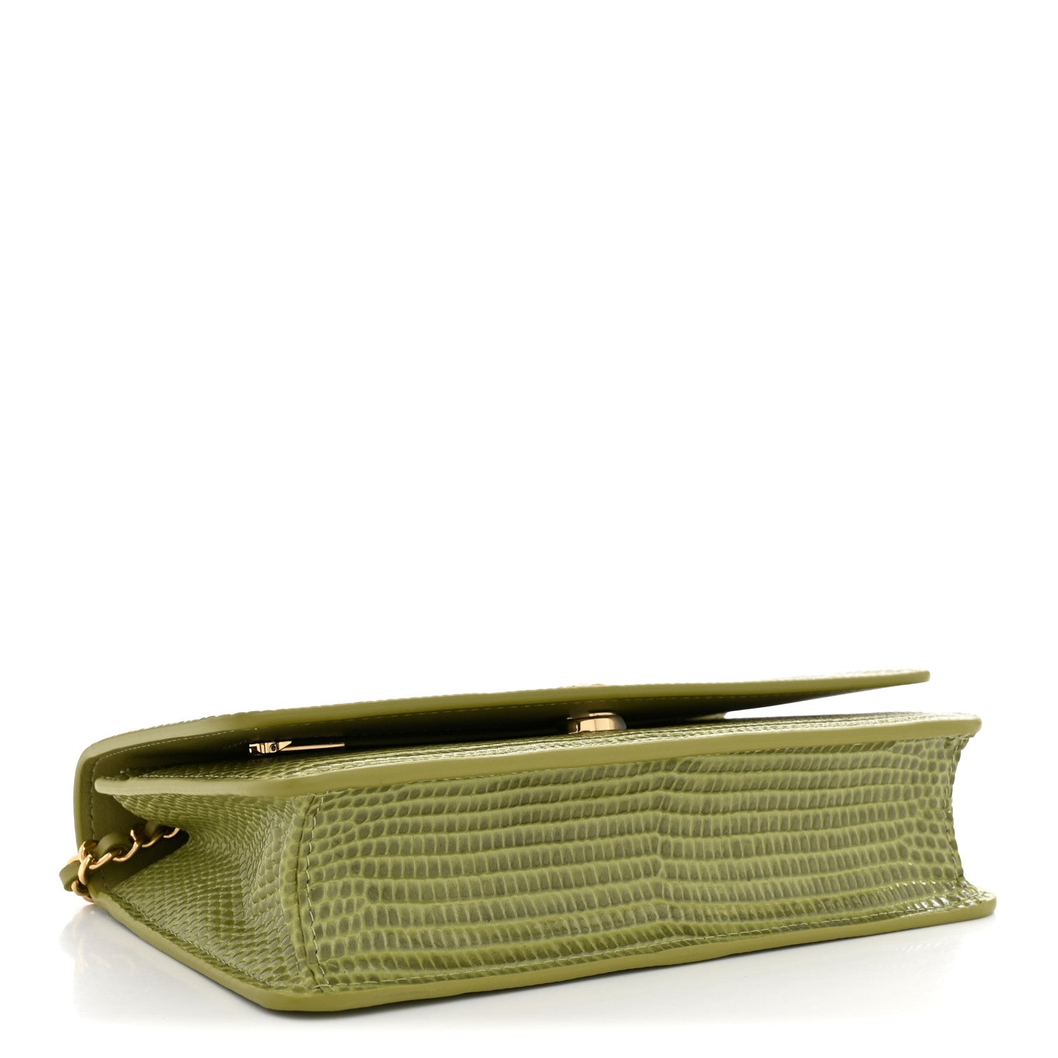 Calfskin Lizard Embossed Wallet On Chain WOC Green — view 4
