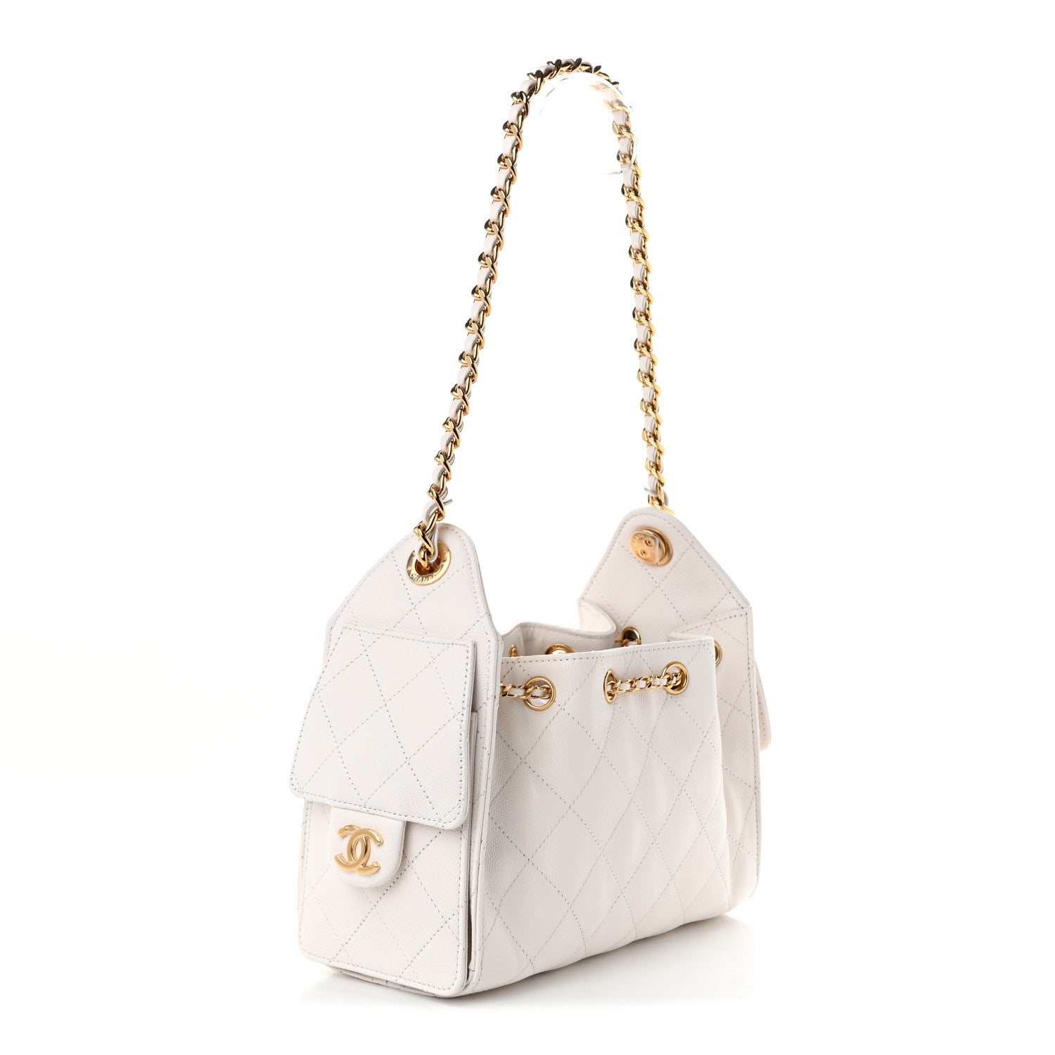 Caviar Quilted Mini Chanel 25 Handbag White — view 3