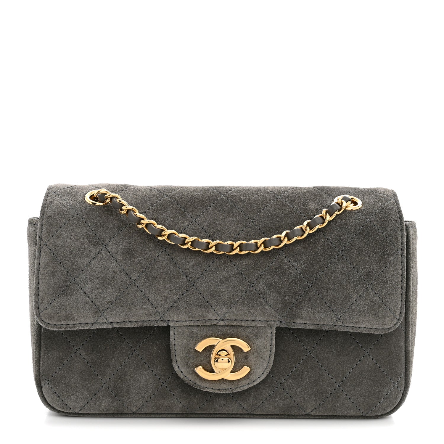 Suede Calfskin Mini Souplissimo Flap Dark Grey