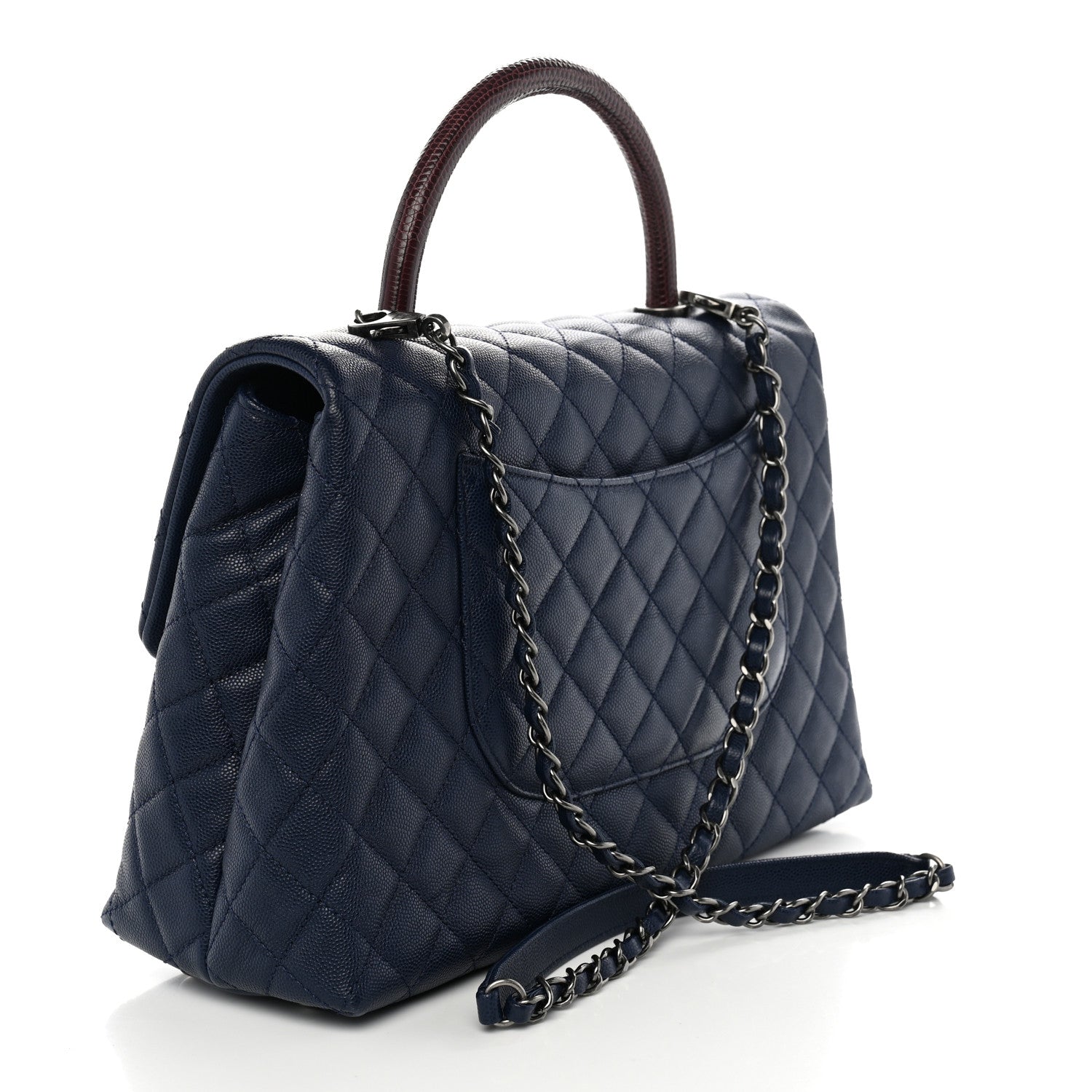 Caviar Lizard Quilted Medium Coco Handle Flap Navy — view 2