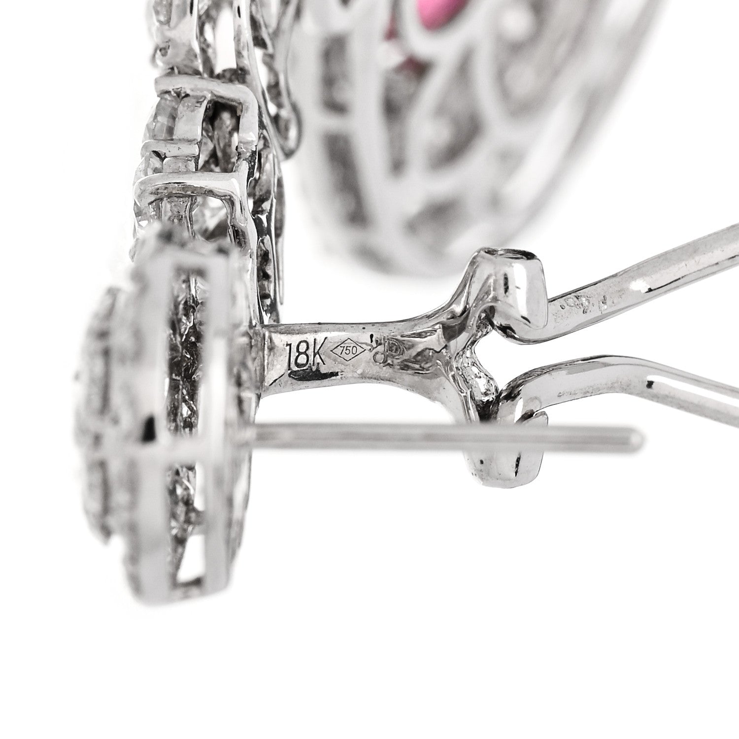 14K White Gold Diamond 4.40ctw Rubellite Pear Cut Drop Earrings — view 5