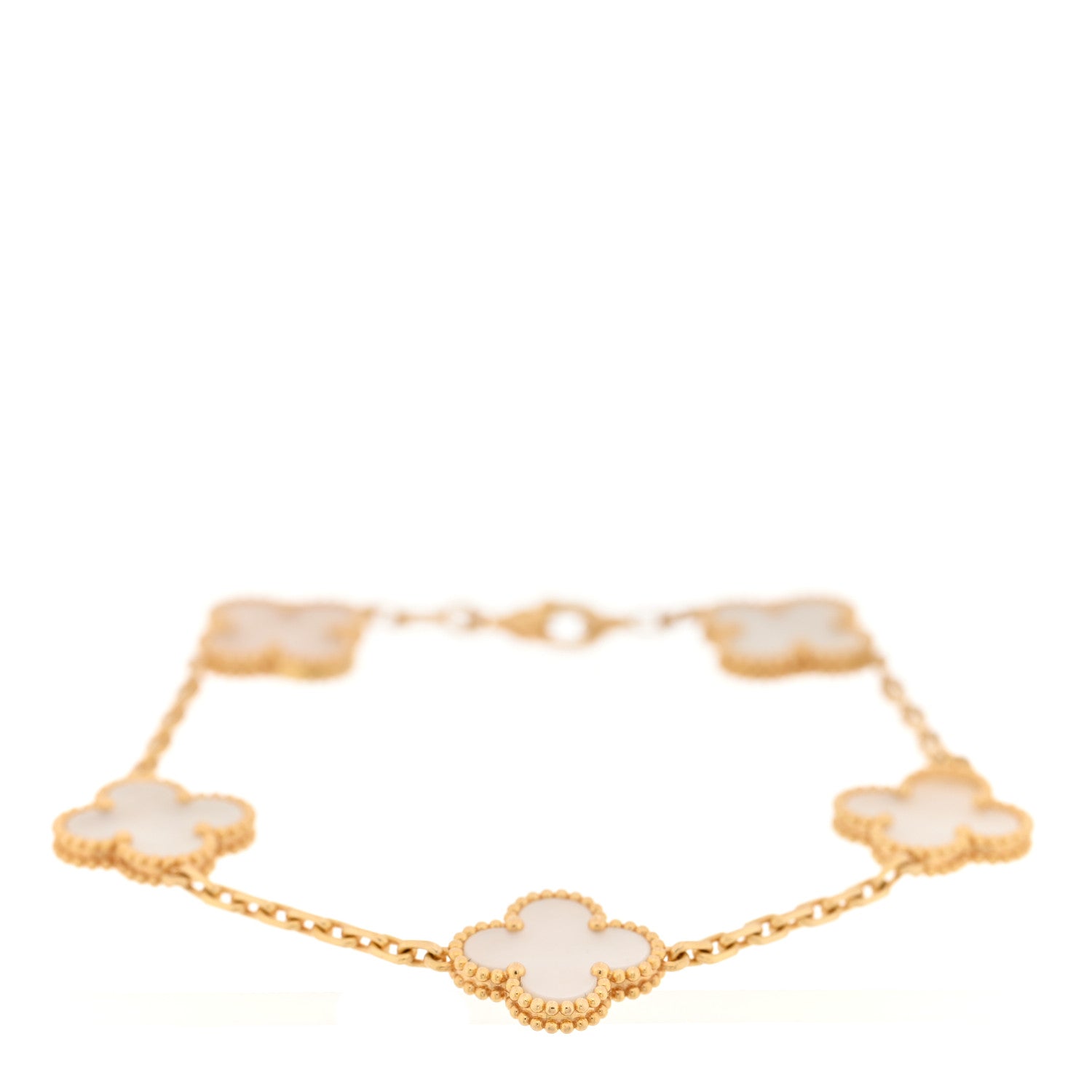 18K Yellow Gold Mother of Pearl 5 Motifs Vintage Alhambra Bracelet