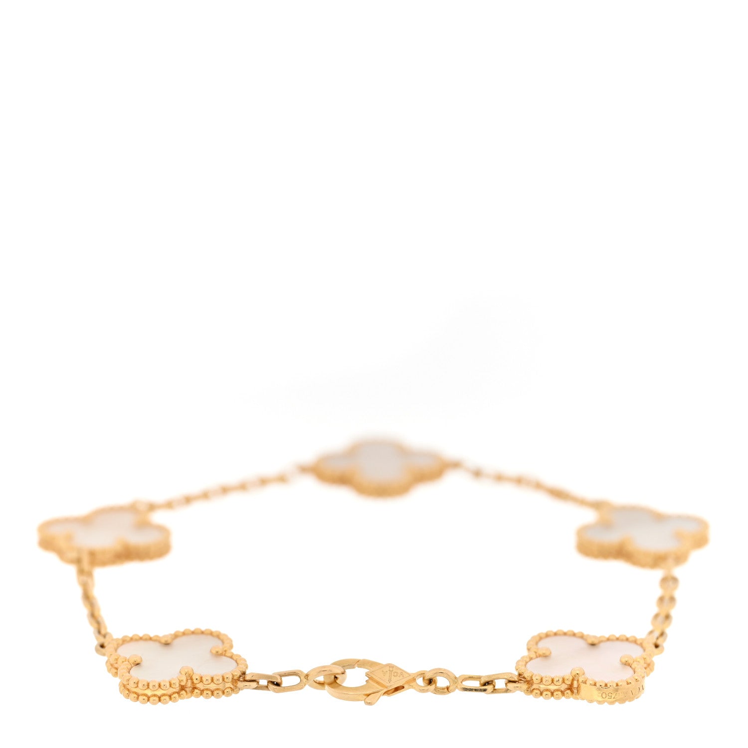 18K Yellow Gold Mother of Pearl 5 Motifs Vintage Alhambra Bracelet — view 2