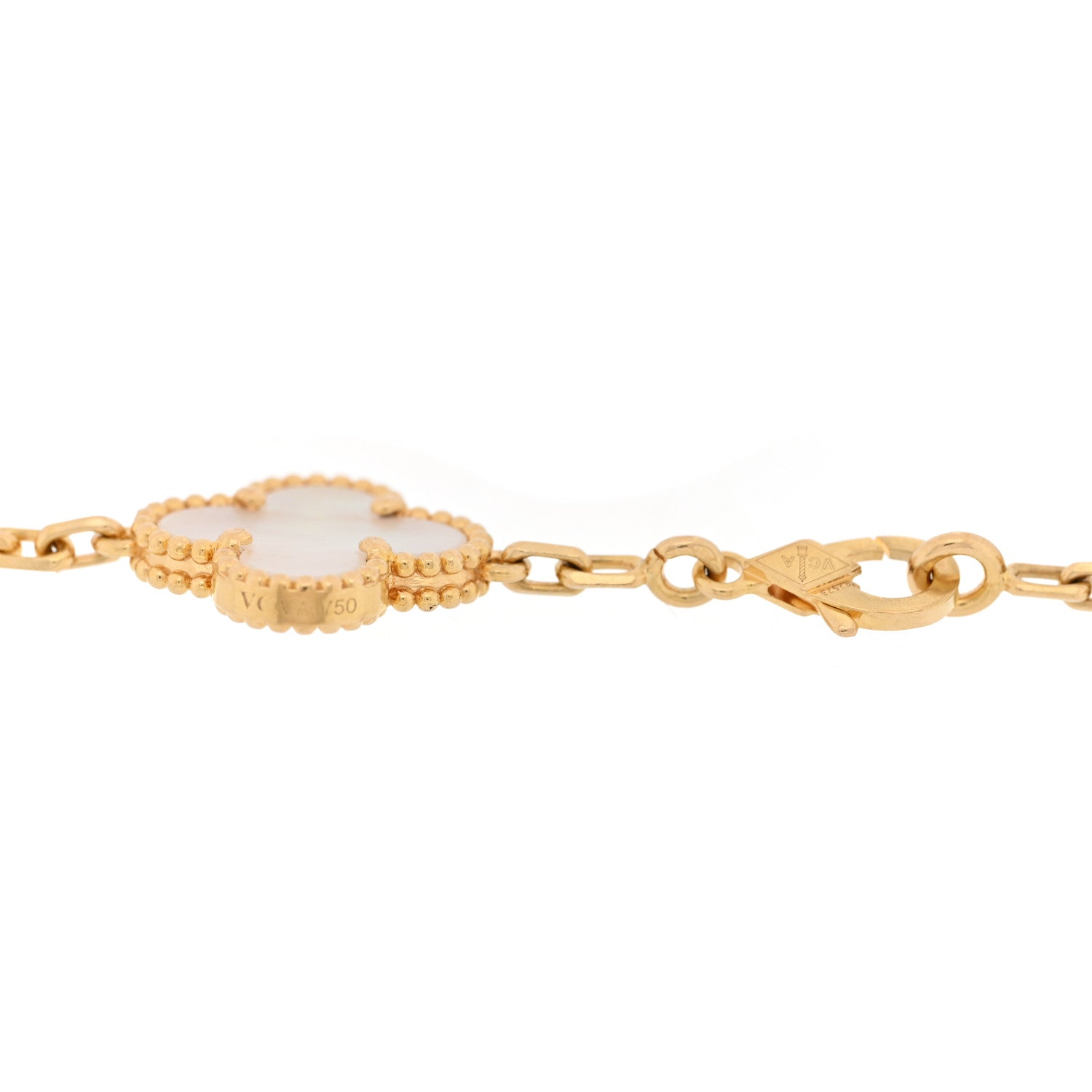 18K Yellow Gold Mother of Pearl 5 Motifs Vintage Alhambra Bracelet — view 3