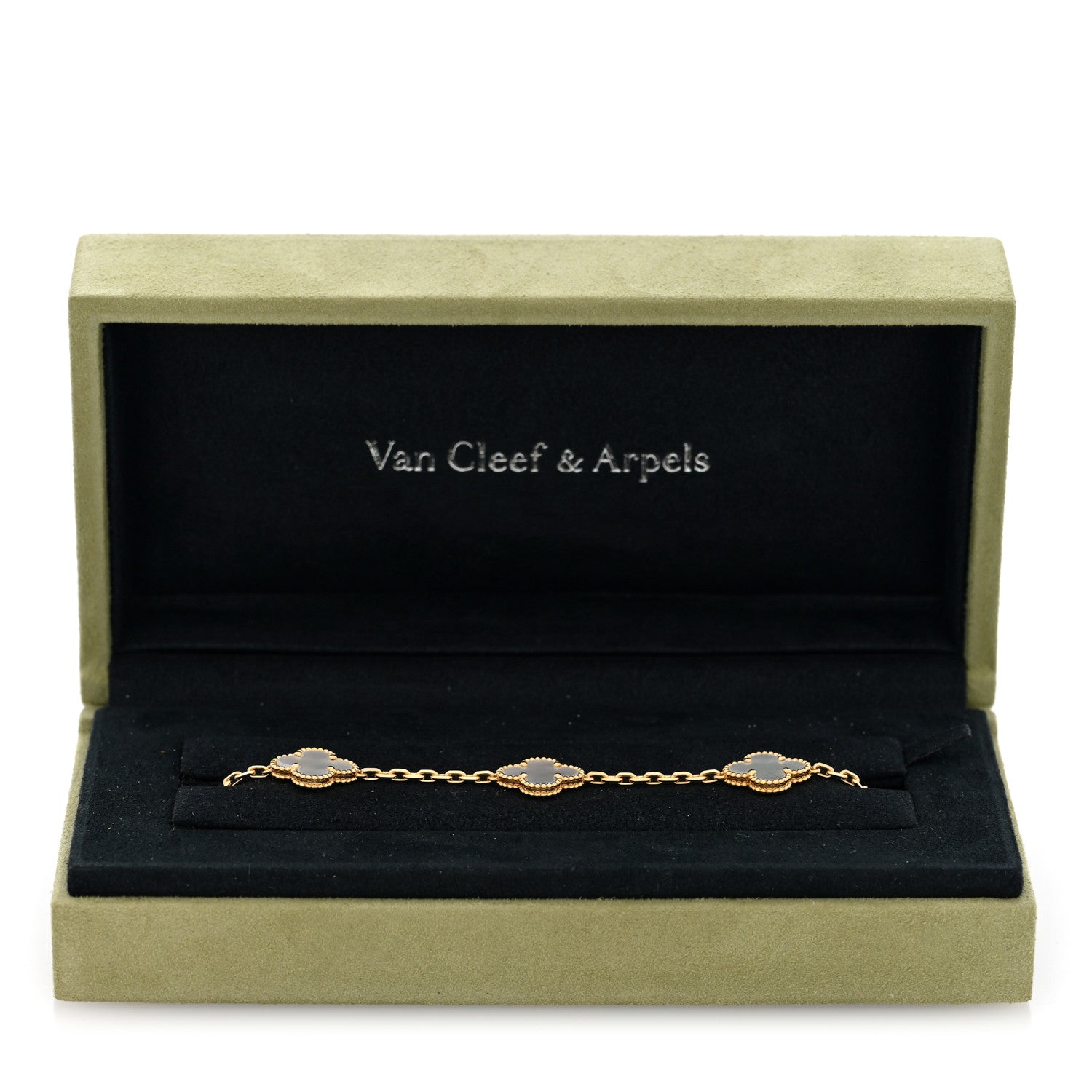18K Yellow Gold Mother of Pearl 5 Motifs Vintage Alhambra Bracelet — view 4