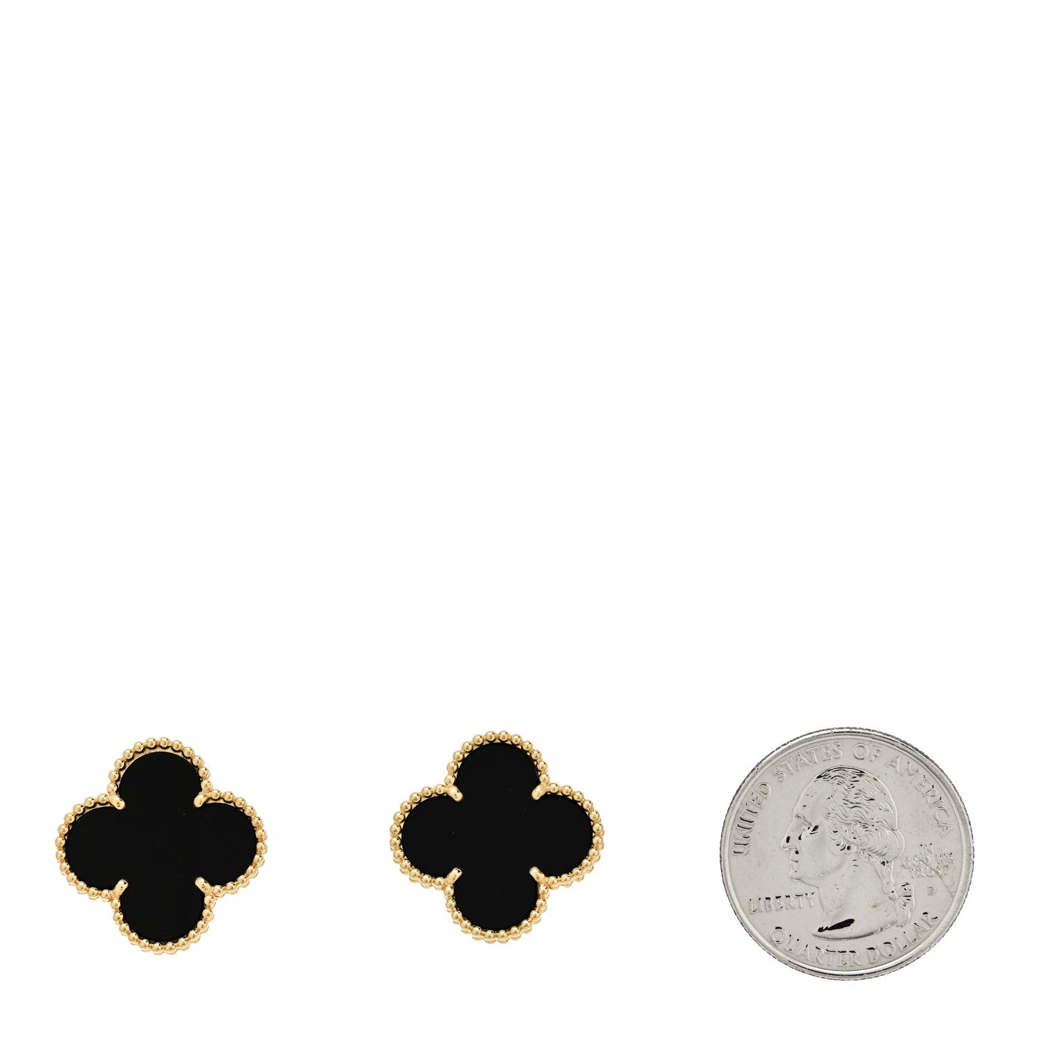 18K Yellow Gold Black Onyx Magic Alhambra Earrings — view 2