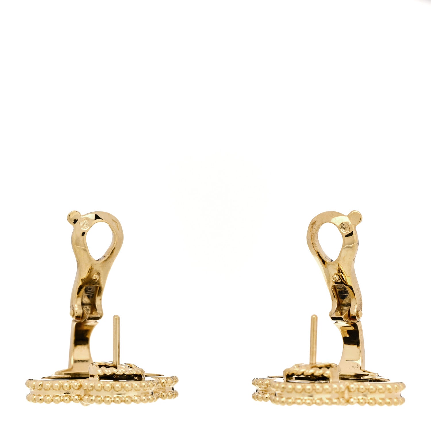 18K Yellow Gold Black Onyx Magic Alhambra Earrings — view 3
