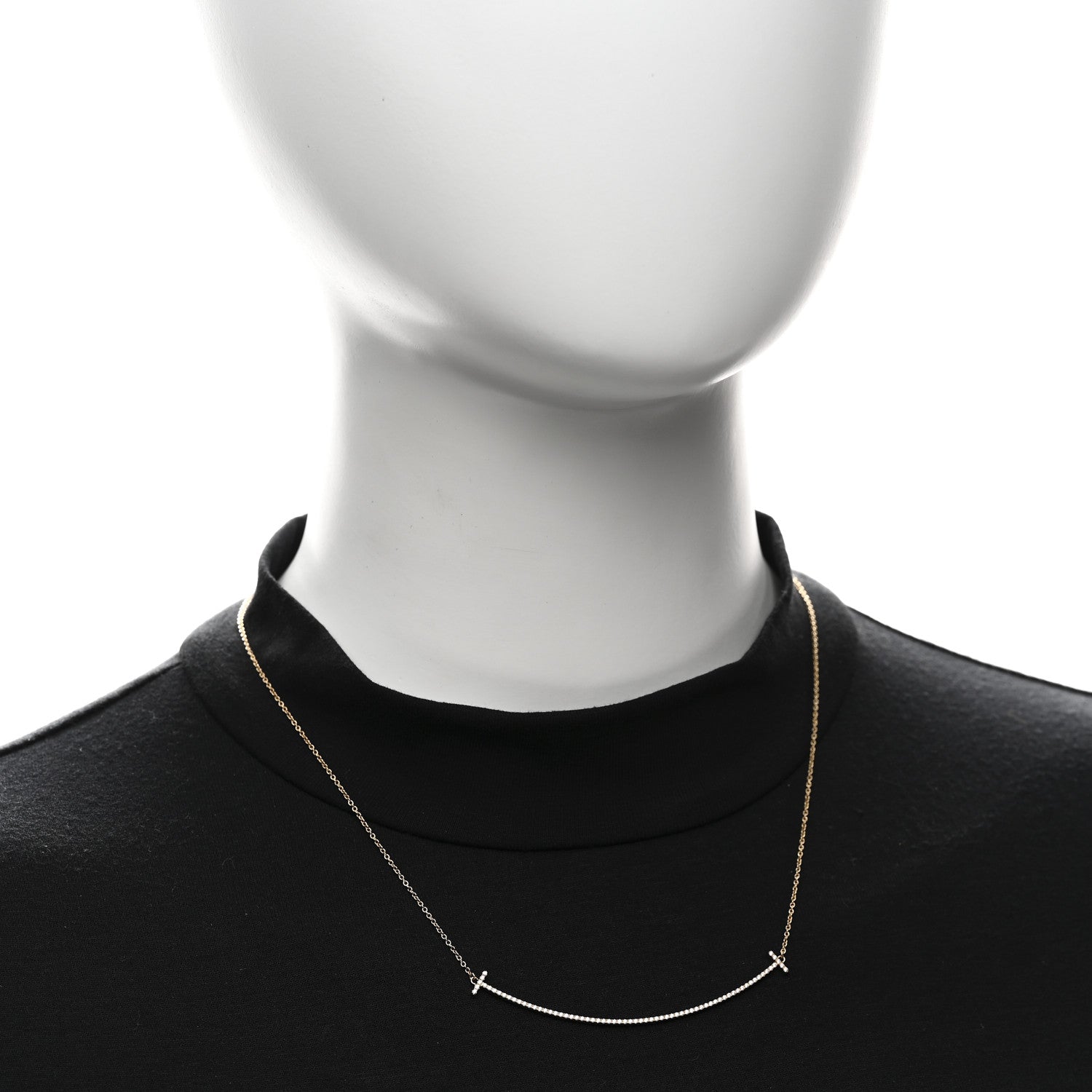 18K Yellow Gold Diamond Large T Smile Pendant Necklace — view 2