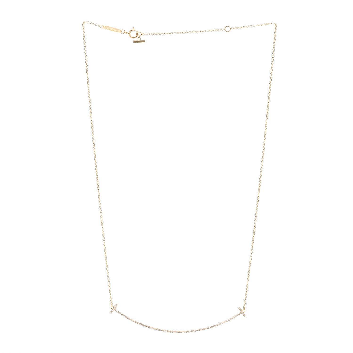 18K Yellow Gold Diamond Large T Smile Pendant Necklace — view 3