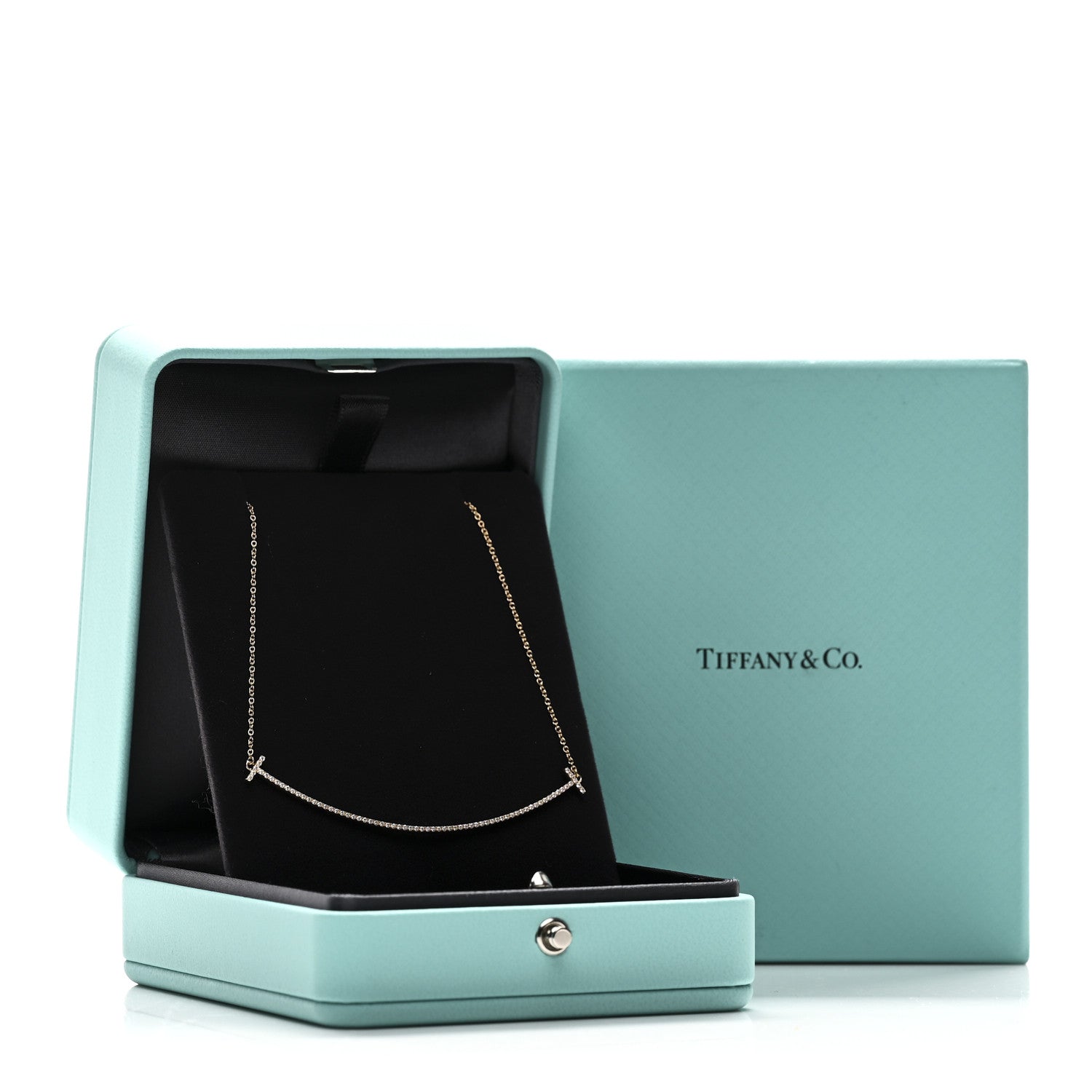 18K Yellow Gold Diamond Large T Smile Pendant Necklace — view 5