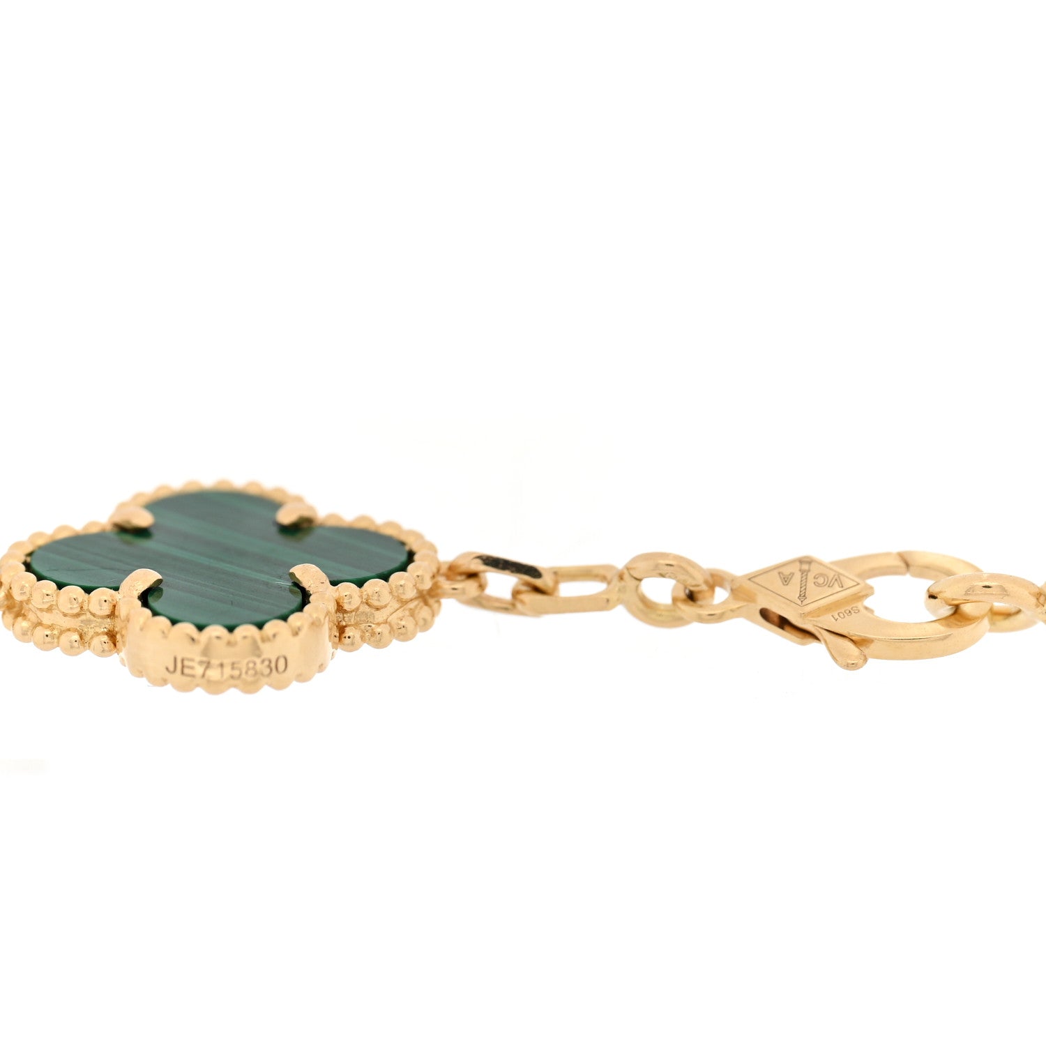 18K Yellow Gold Diamond Malachite 5 Motifs Vintage Alhambra Bracelet — view 3