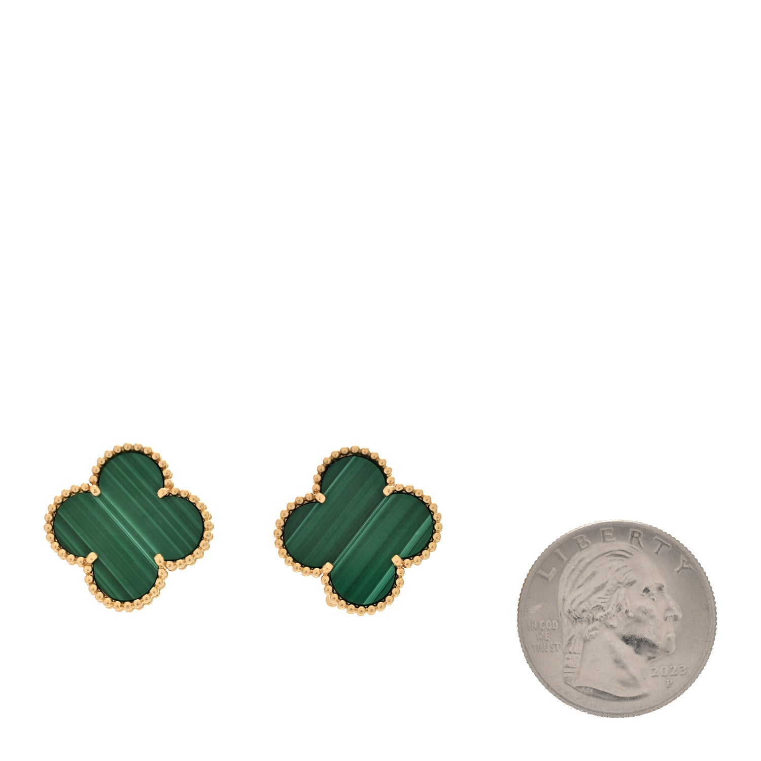 18K Yellow Gold Malachite Magic Alhambra Earrings — view 2