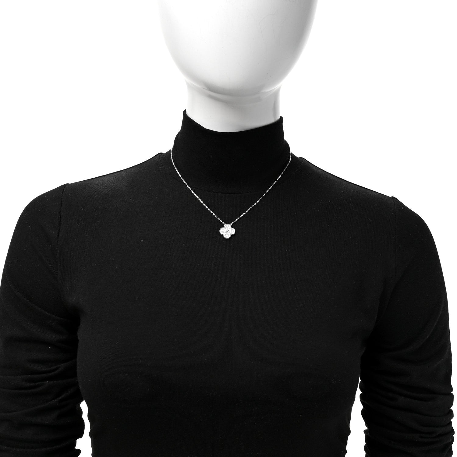 18K White Gold Diamond Vintage Alhambra Pendant Necklace — view 2