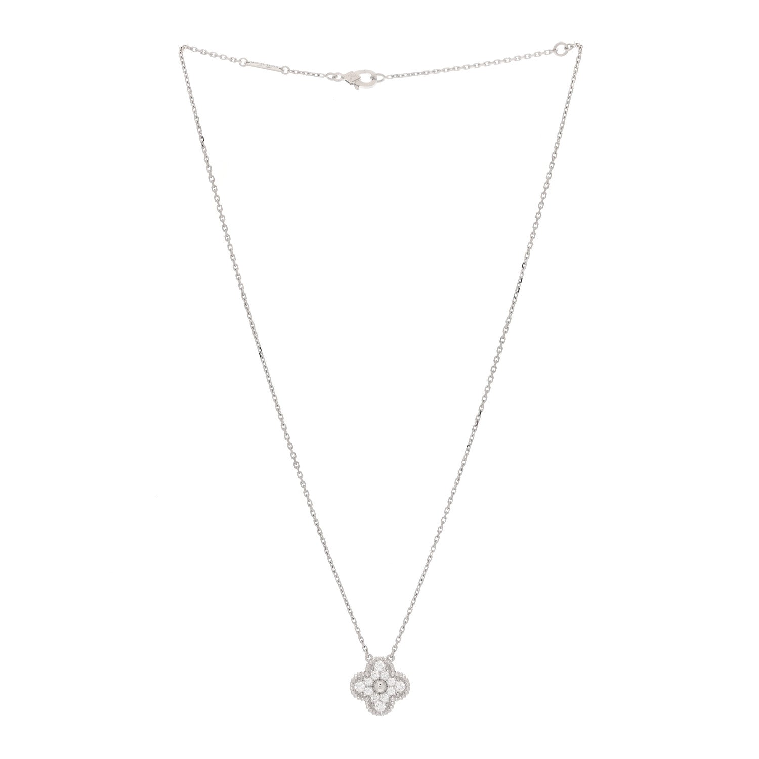 18K White Gold Diamond Vintage Alhambra Pendant Necklace — view 3