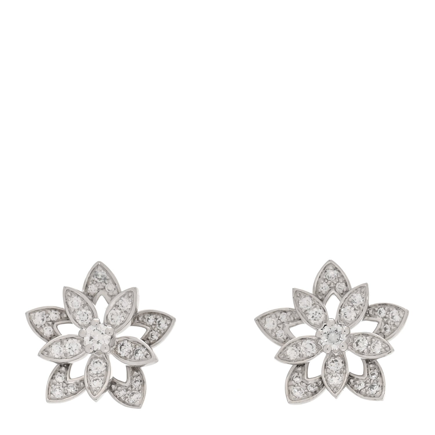 18K White Gold Diamond Mini Lotus Openwork Earrings