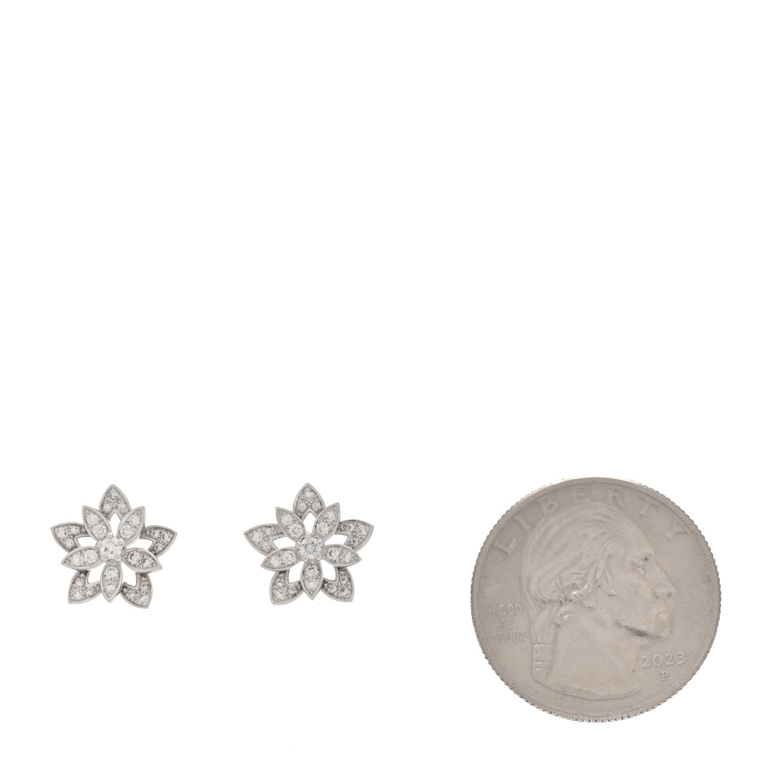 18K White Gold Diamond Mini Lotus Openwork Earrings — view 2