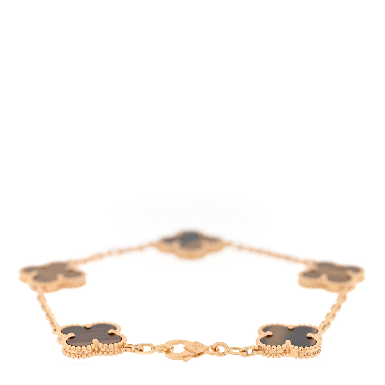 18K Yellow Gold Tiger Eye 5 Motifs Vintage Alhambra Bracelet — view 2