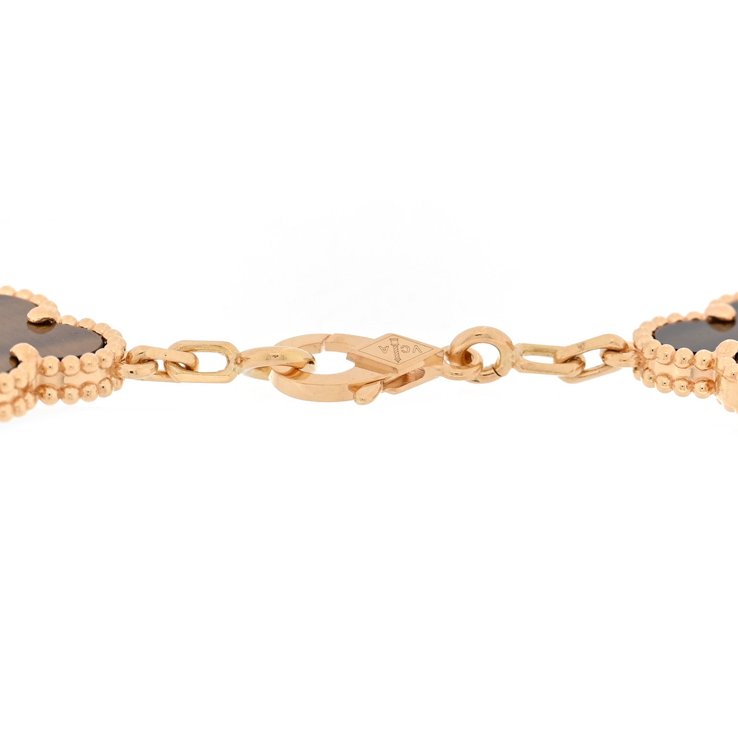 18K Yellow Gold Tiger Eye 5 Motifs Vintage Alhambra Bracelet — view 3