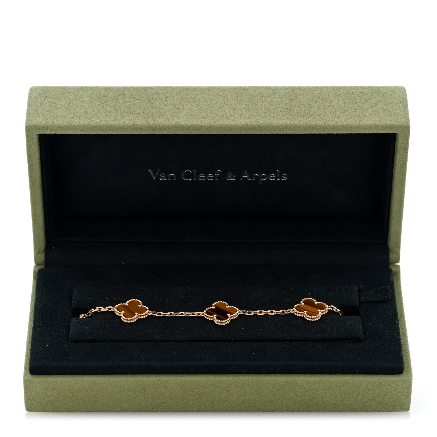 18K Yellow Gold Tiger Eye 5 Motifs Vintage Alhambra Bracelet — view 4