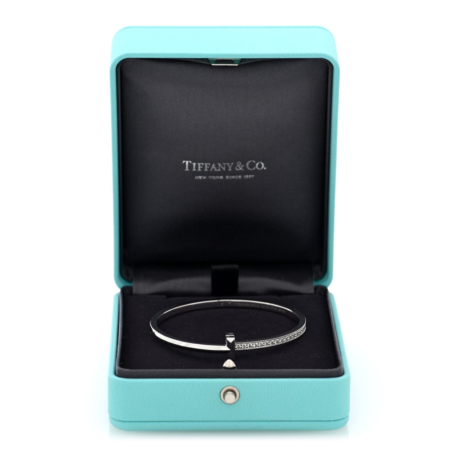 18K White Gold Diamond Narrow T1 Hinged Bangle Bracelet — view 4