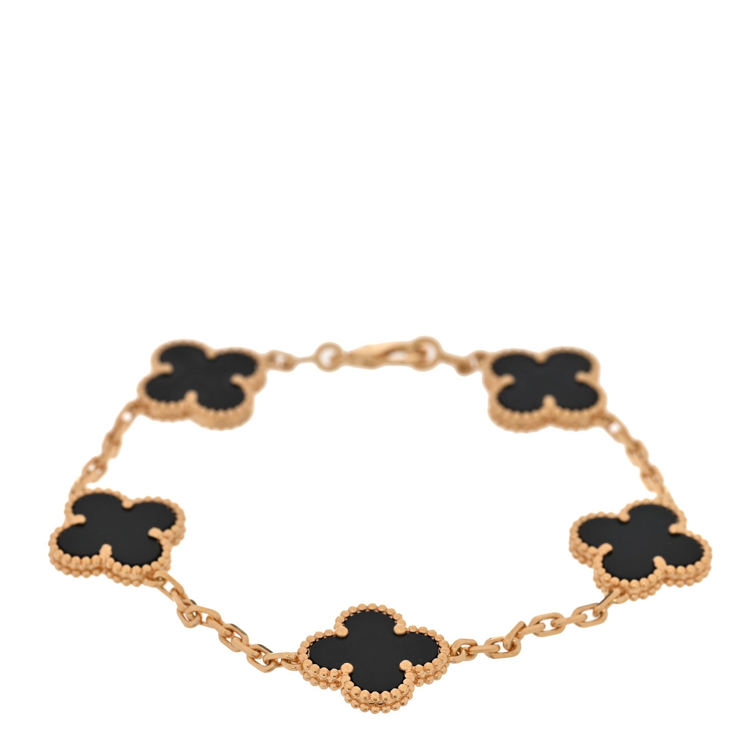 18K Yellow Gold Black Onyx 5 Motifs Vintage Alhambra Bracelet