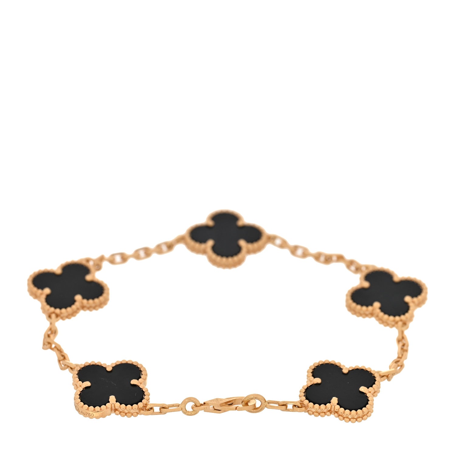18K Yellow Gold Black Onyx 5 Motifs Vintage Alhambra Bracelet — view 2