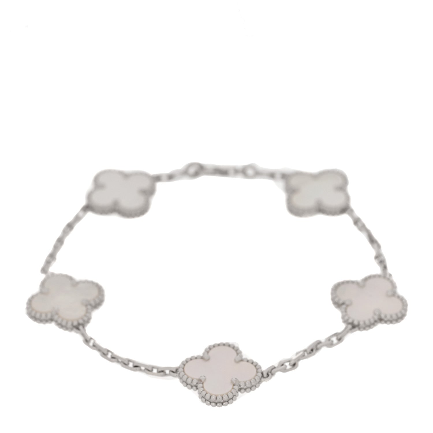 18K White Gold Mother of Pearl 5 Motifs Vintage Alhambra Bracelet
