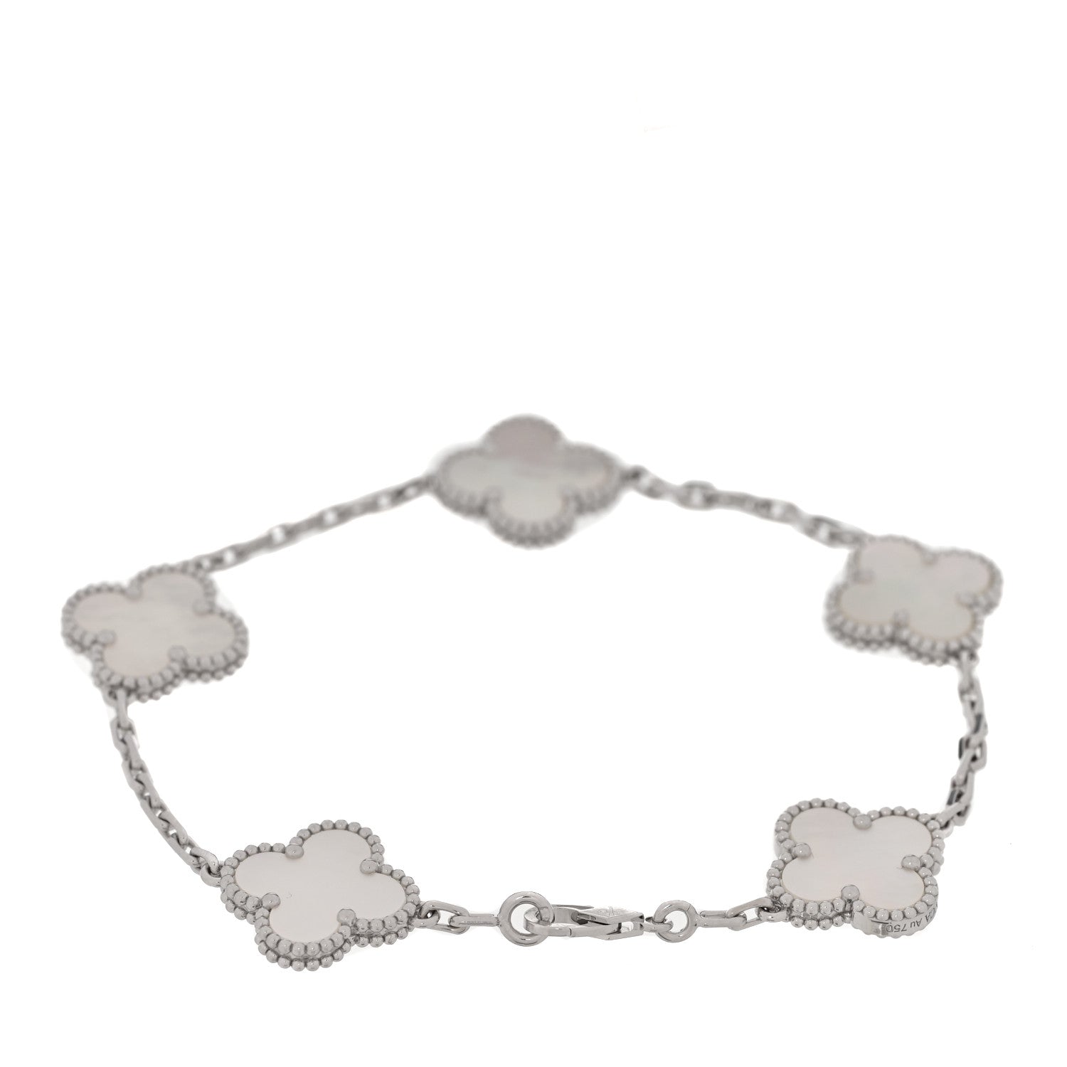 18K White Gold Mother of Pearl 5 Motifs Vintage Alhambra Bracelet — view 2