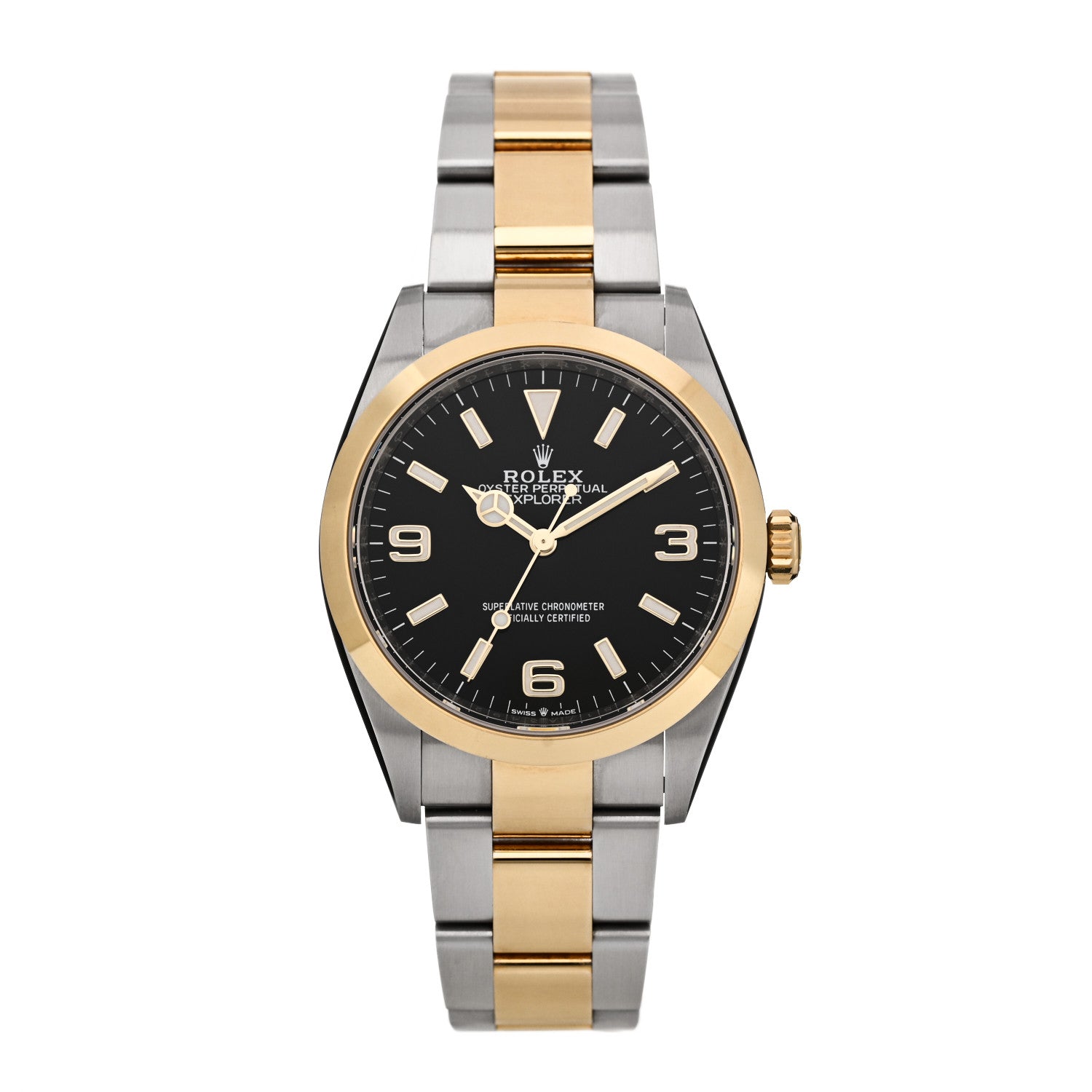 Stainless Steel 18K Yellow Gold 36mm Oyster Perpetual Explorer Watch Black 124273