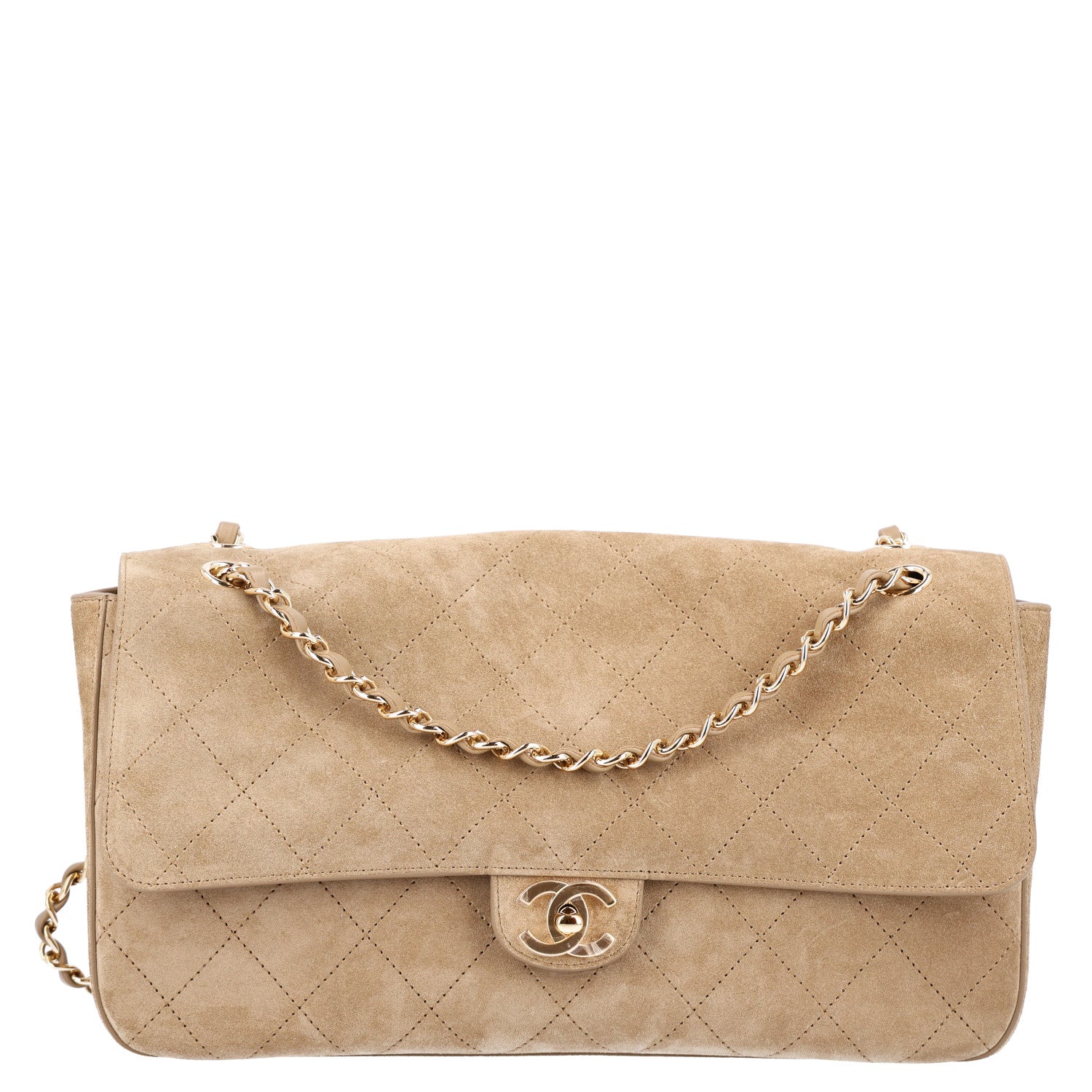 Suede Calfskin Small Souplissimo Maxi Flap Dark Beige
